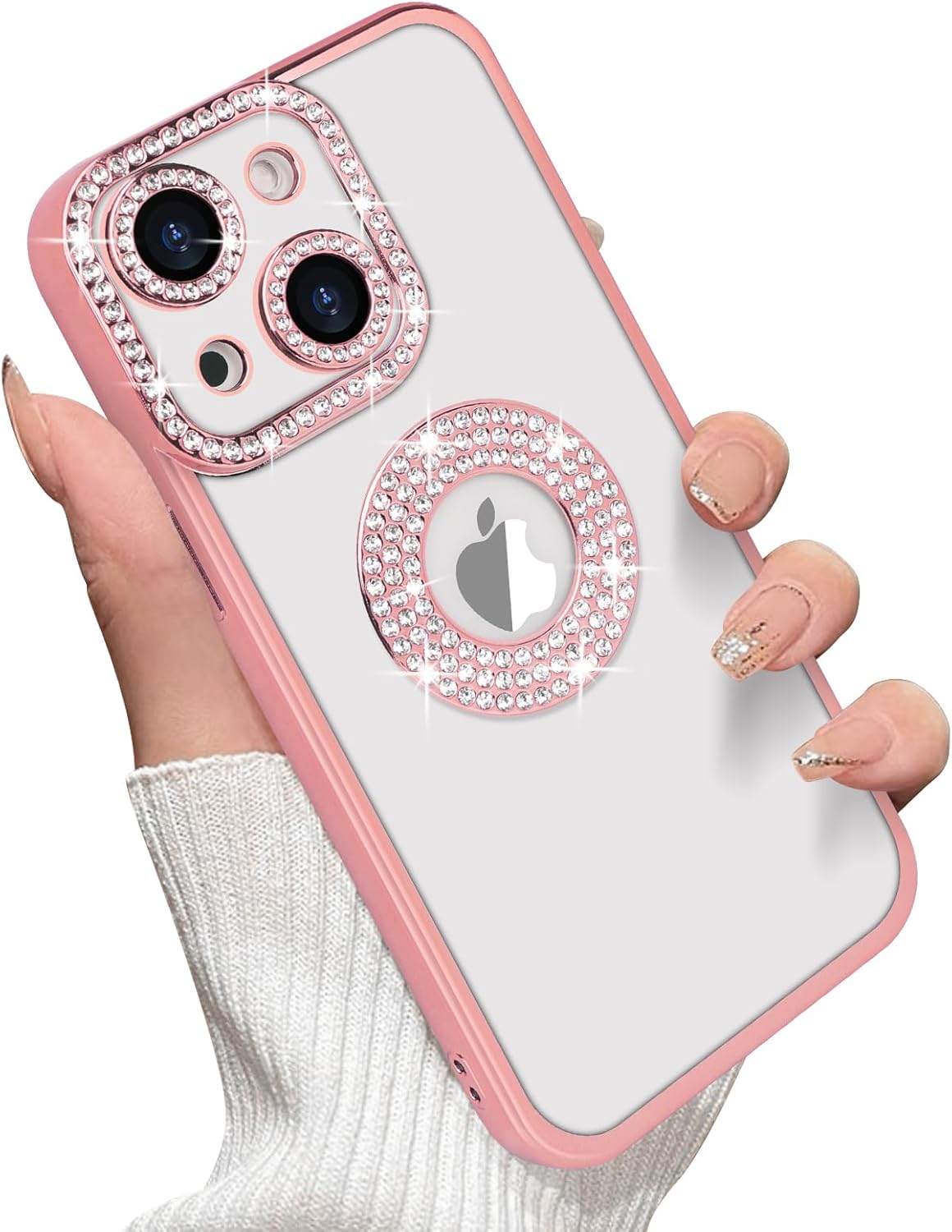 Losin Funda compatible con iPhone 15 Plus con purpurina y vista del logotipo para mujeres y niñas, bonita funda de lujo con diamantes de imitación,