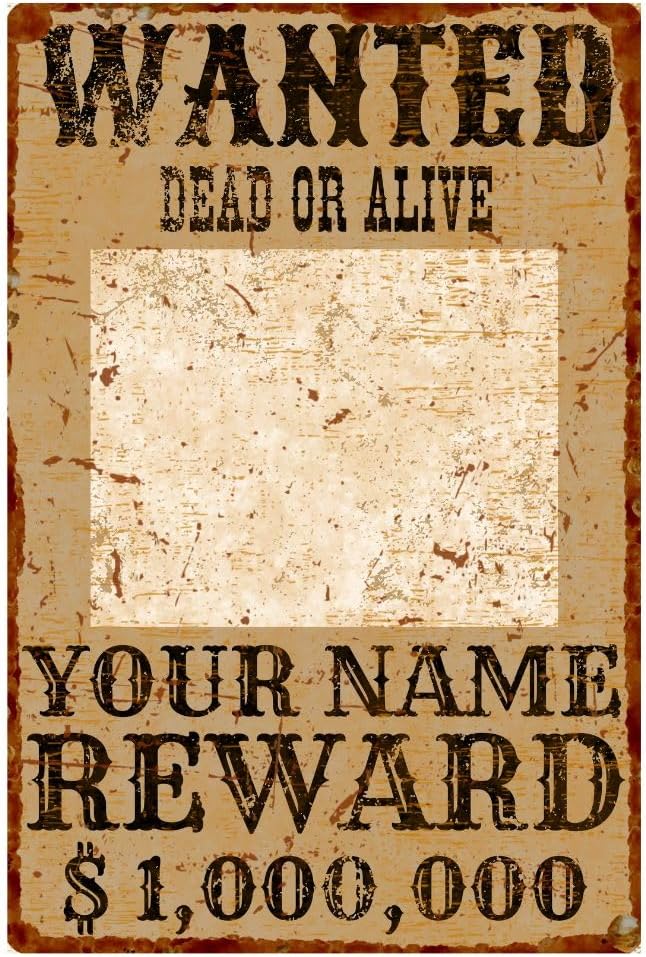 Western Wanted – Letrero de aluminio con tu foto y nombre, letrero decorativo de metal para habitación de niños, 6 x 9 pulgadas, 1 pieza