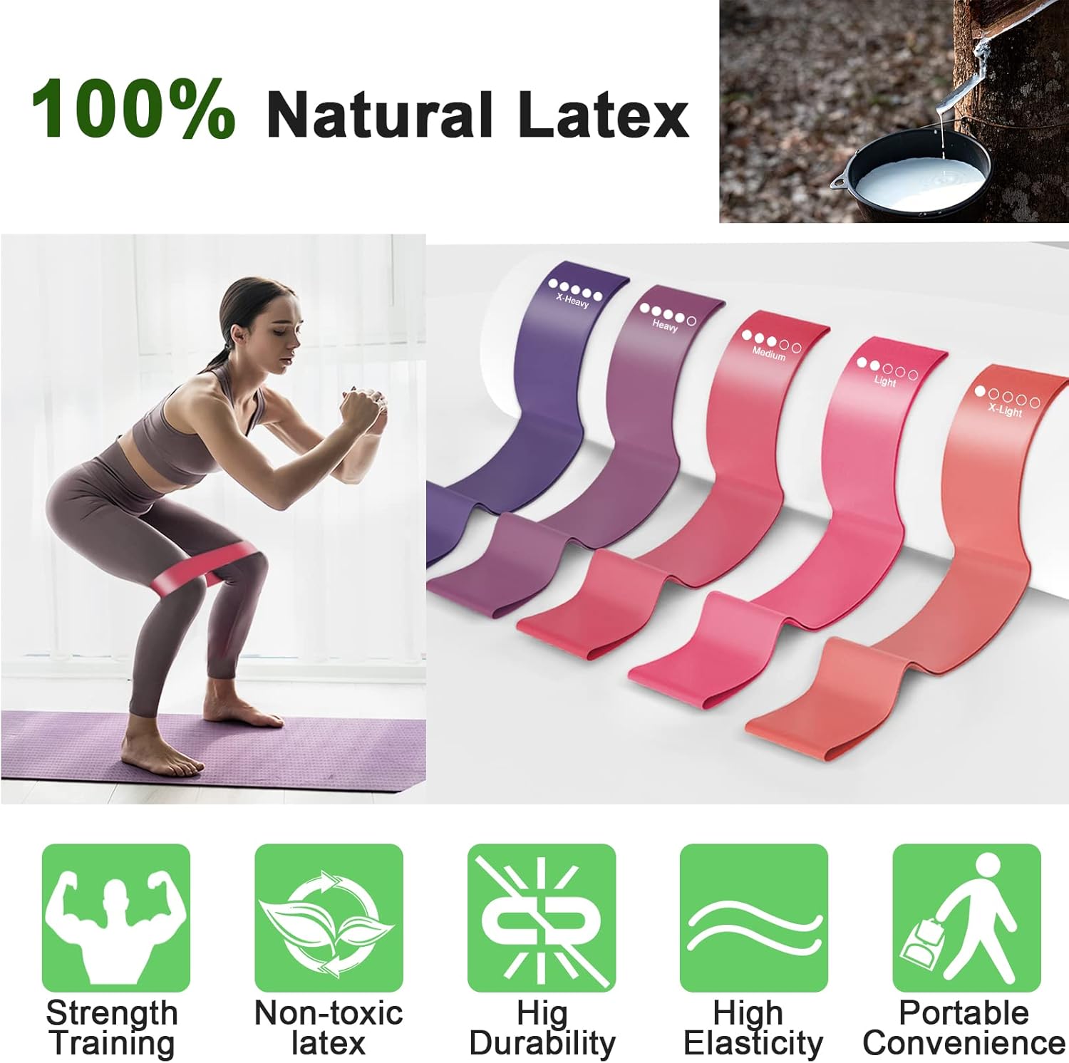 Banda de resistencia para mujeres y hombres, juego de 5 niveles de resistencia diferentes para gimnasio, entrenamiento, yoga, pilates, hogar (morado)