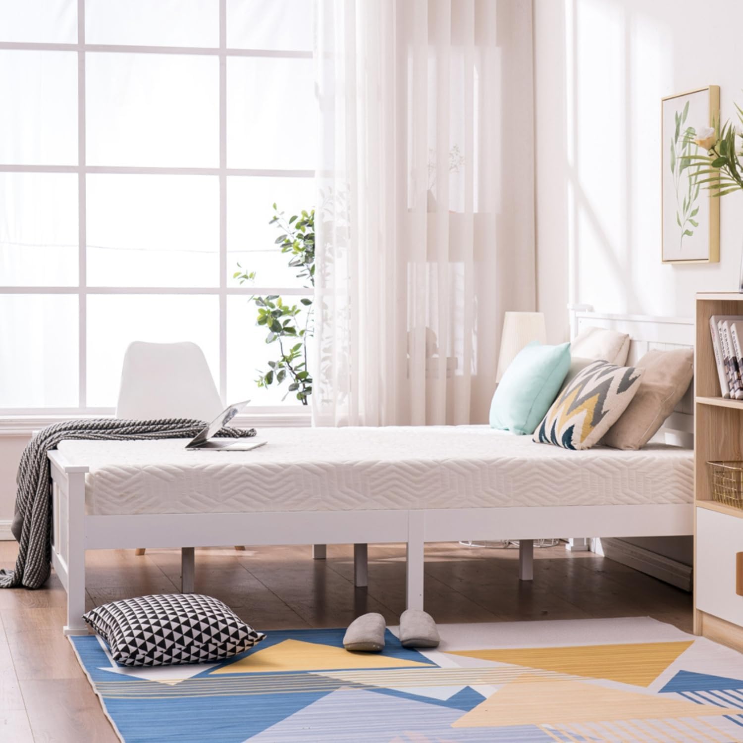 AOCOROE Base de cama matrimonial para niños, niñas, adolescentes, cama de plataforma de marco de madera maciza de tamaño matrimonial con cabecera de