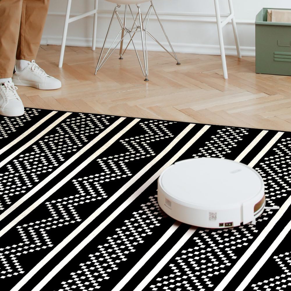 Matace Alfombra marroquí lavable, antideslizante, alfombra tejida de felpilla, delgada, para sala de estar, dormitorio, baño, cocina (4 x 6 pies,
