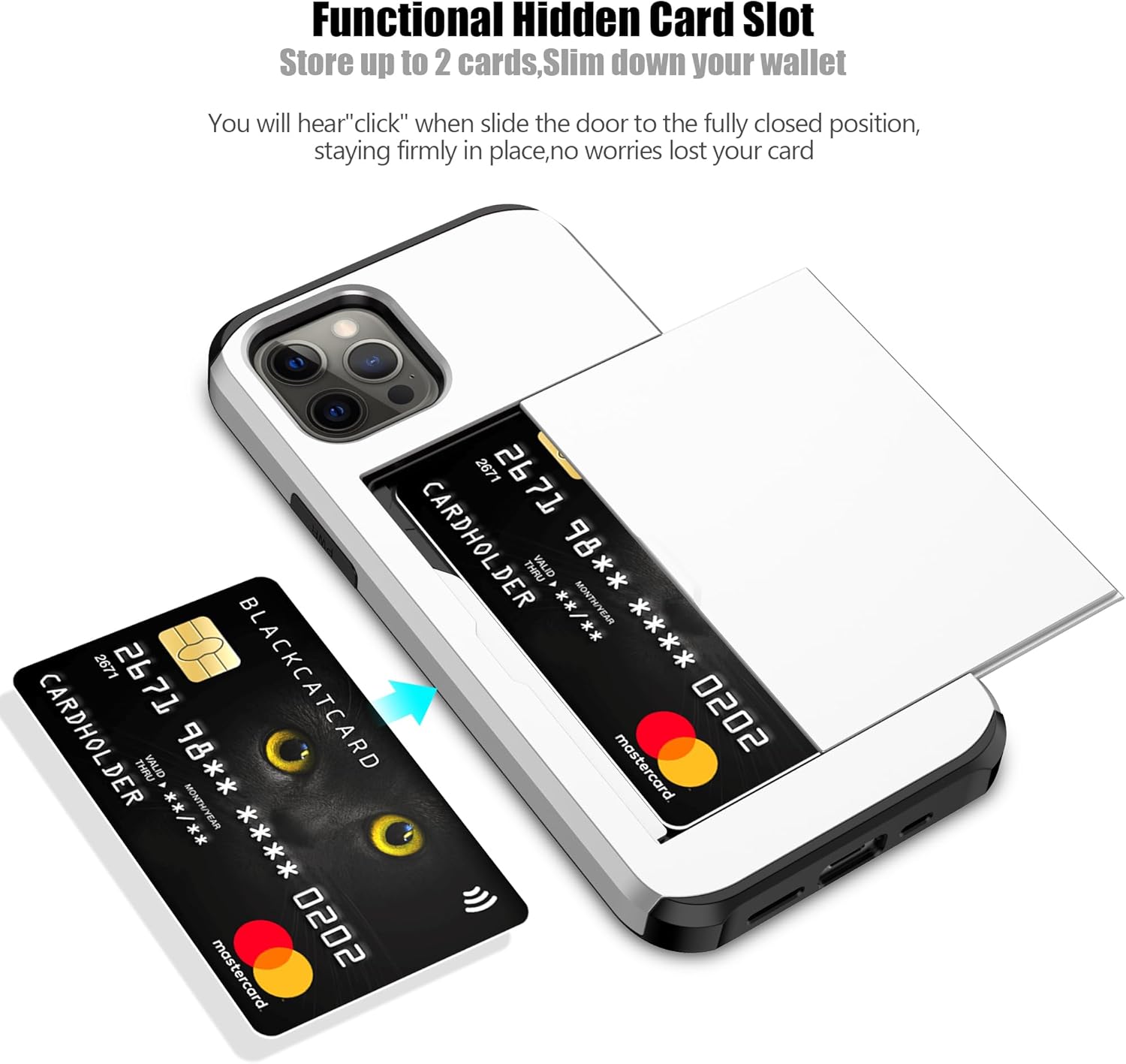 Nvollnoe Funda para iPhone 12, iPhone 12 Pro con tarjetero resistente de protección de doble capa a prueba de golpes, ranura para tarjeta oculta,