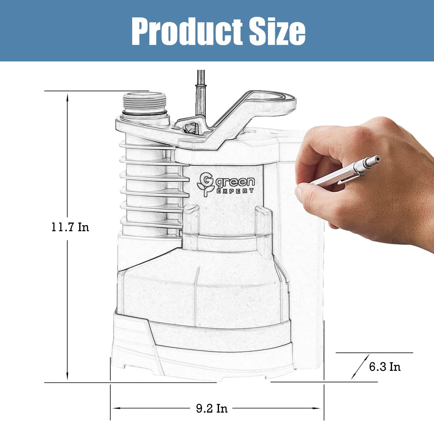 Green Expert – Bomba sumergible de sumidero de 12 HP, interruptor de flotador integrado estable de 3000 GPH de alto caudal, cable de alimentación de