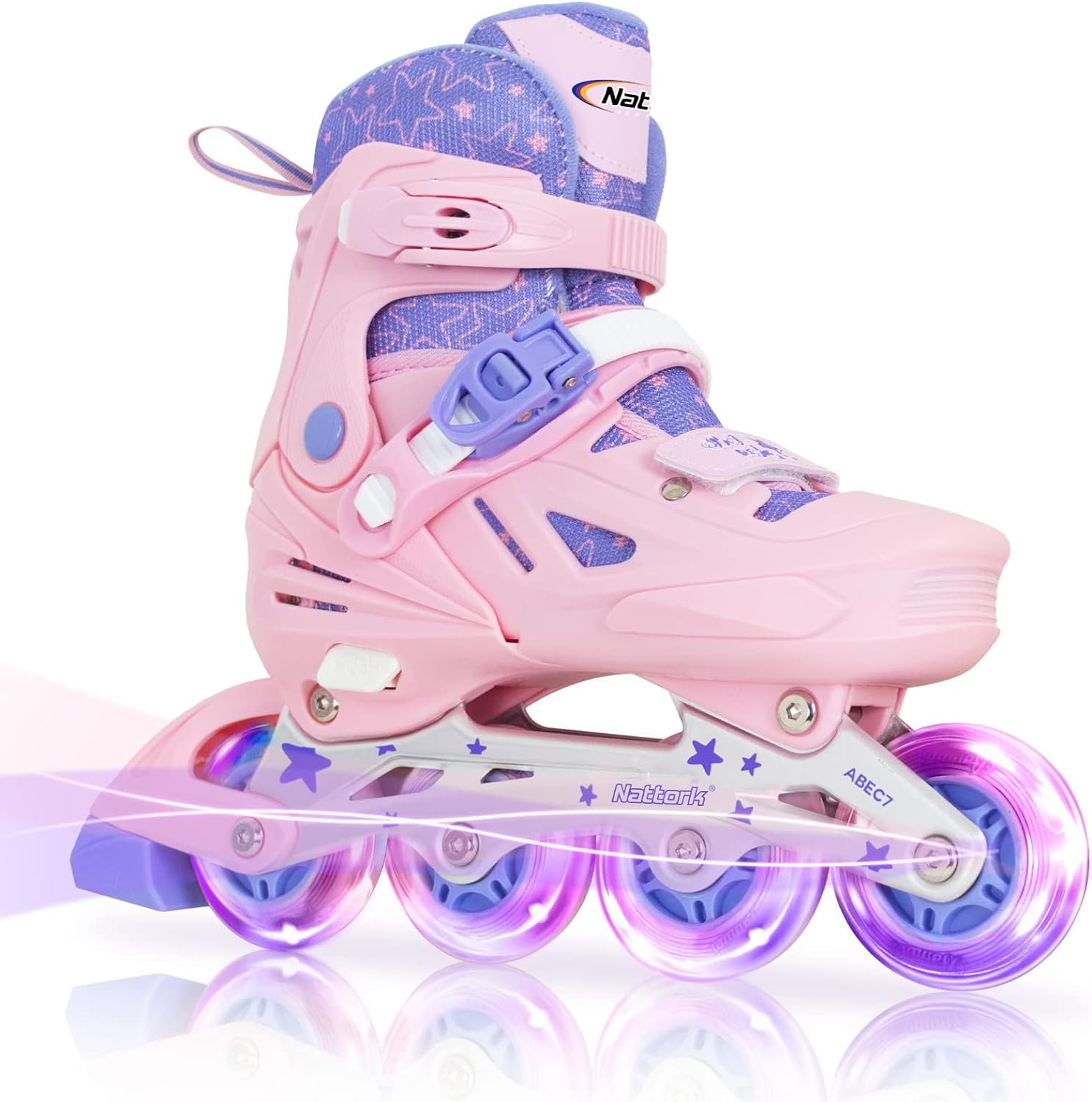 Nattork Patines en línea para niñas y niños, 4 tamaños ajustables en línea con ruedas iluminadas, patines iluminadores para principiantes para niños