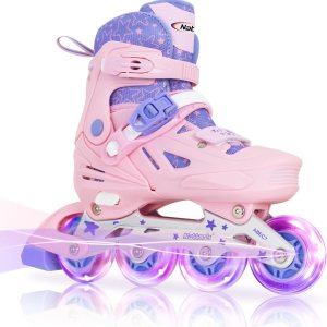Nattork Patines en línea para niñas y niños, 4 tamaños ajustables en línea con ruedas iluminadas, patines iluminadores para principiantes para niños Nattork Patines en línea para niñas y niños, 4 tamaños ajustables en línea con ruedas iluminadas, patines iluminadores para principiantes para niños