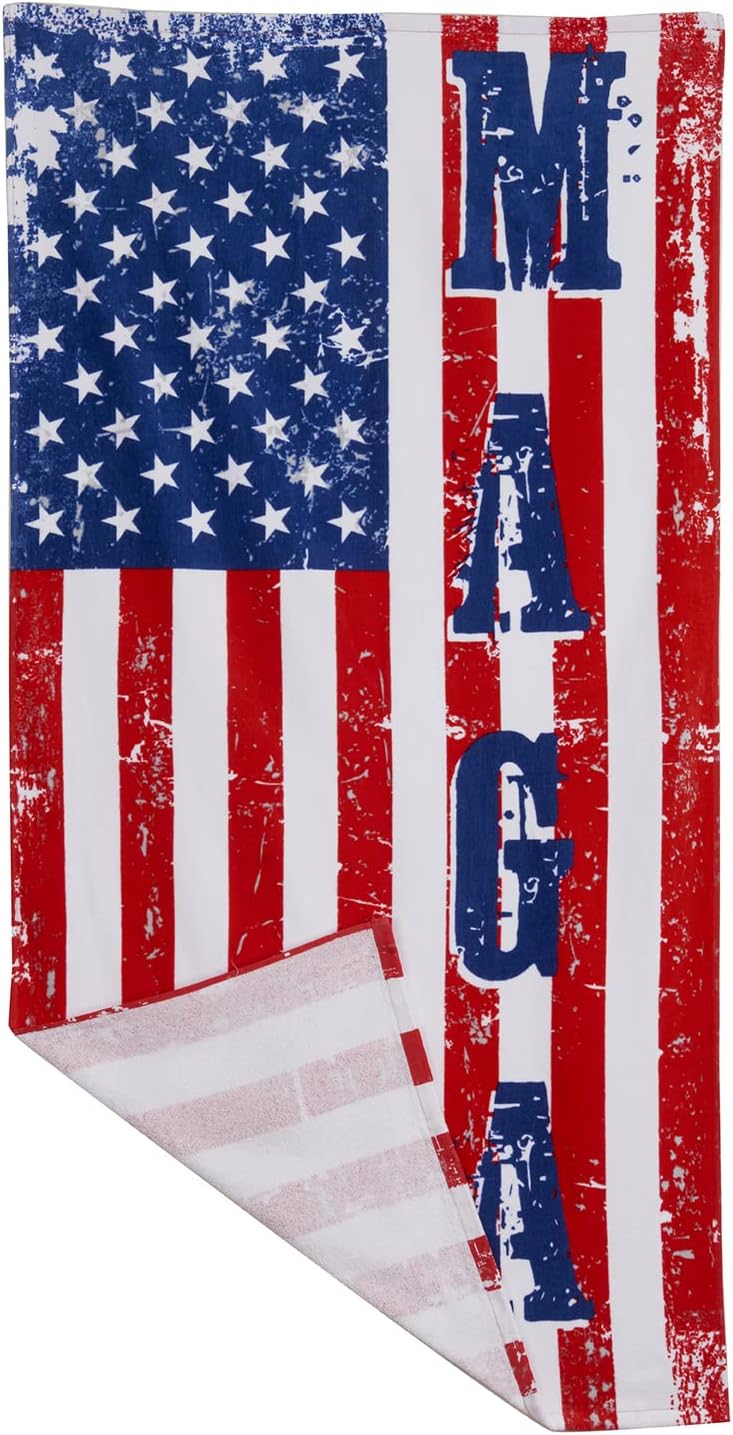 Variety To Go Toallas de playa, toalla de playa con bandera de Estados Unidos, toallas de baño grandes MAGA, toallas de baño 100% algodón, toallas