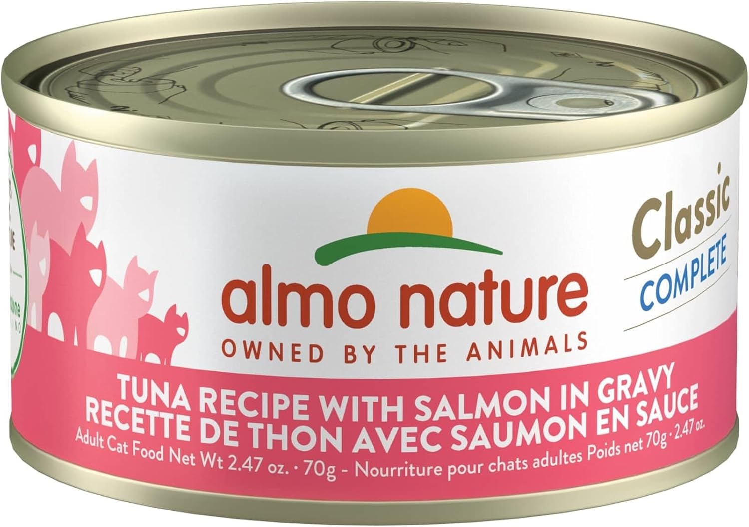 almo nature Classic Complete Cat 12 Pack Receta de atún con salmón en salsa, latas de 2.47 onzas, comida húmeda enlatada para gatos adultos, sin