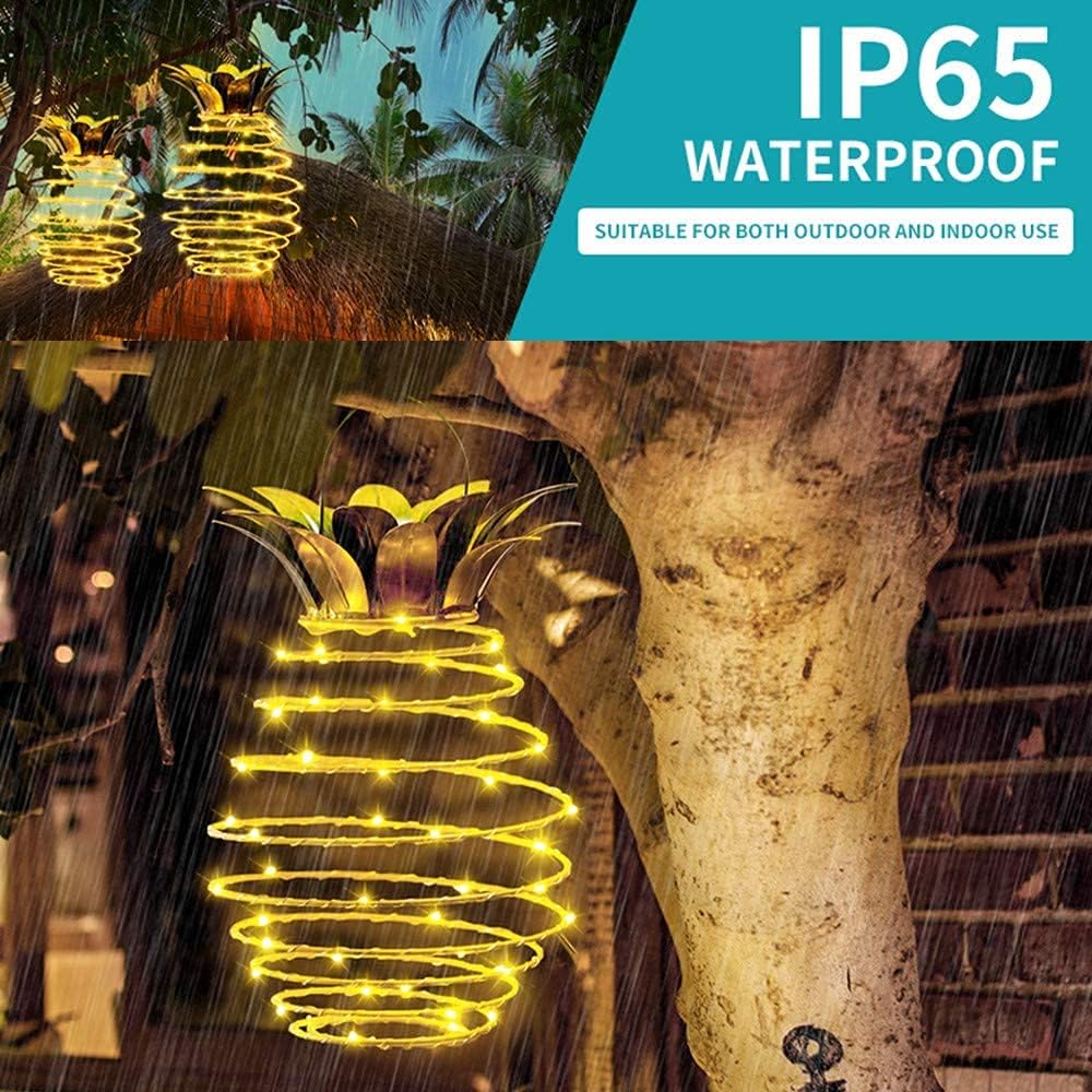 Paquete de 2 faroles solares colgantes para exteriores, impermeables, 60 luces LED solares decorativas de piña, para jardín, patio, césped,