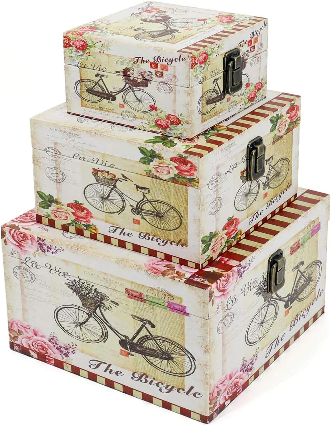 Jolitac Juego de 3 cajas de almacenamiento de madera, cajas decorativas vintage con tapa, decoración del hogar, cajas de almacenamiento de madera