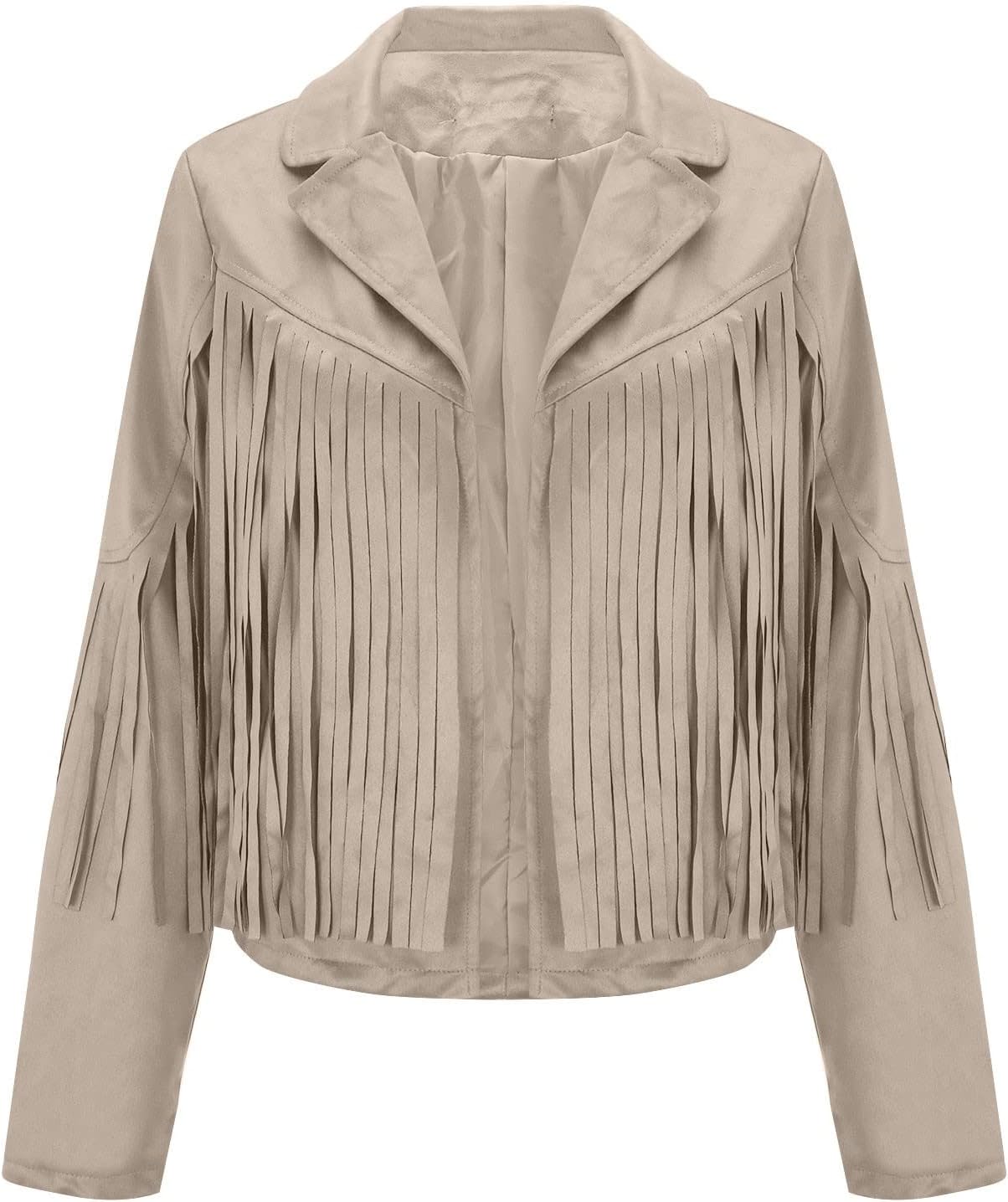 Chaquetas de cuero de gamuza sintética para mujer, a la moda, recortadas con borlas y flecos, chaqueta de manga larga con solapa para motocicleta