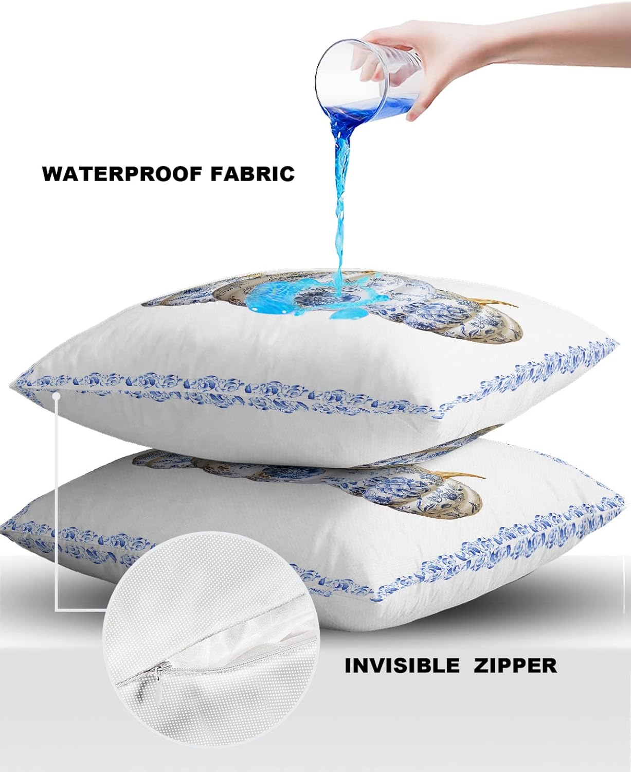 Chinoiserie – Juego de 2 fundas de almohada de porcelana impermeables para sofá, fundas de almohada decorativas de cosecha de otoño y verduras de 18