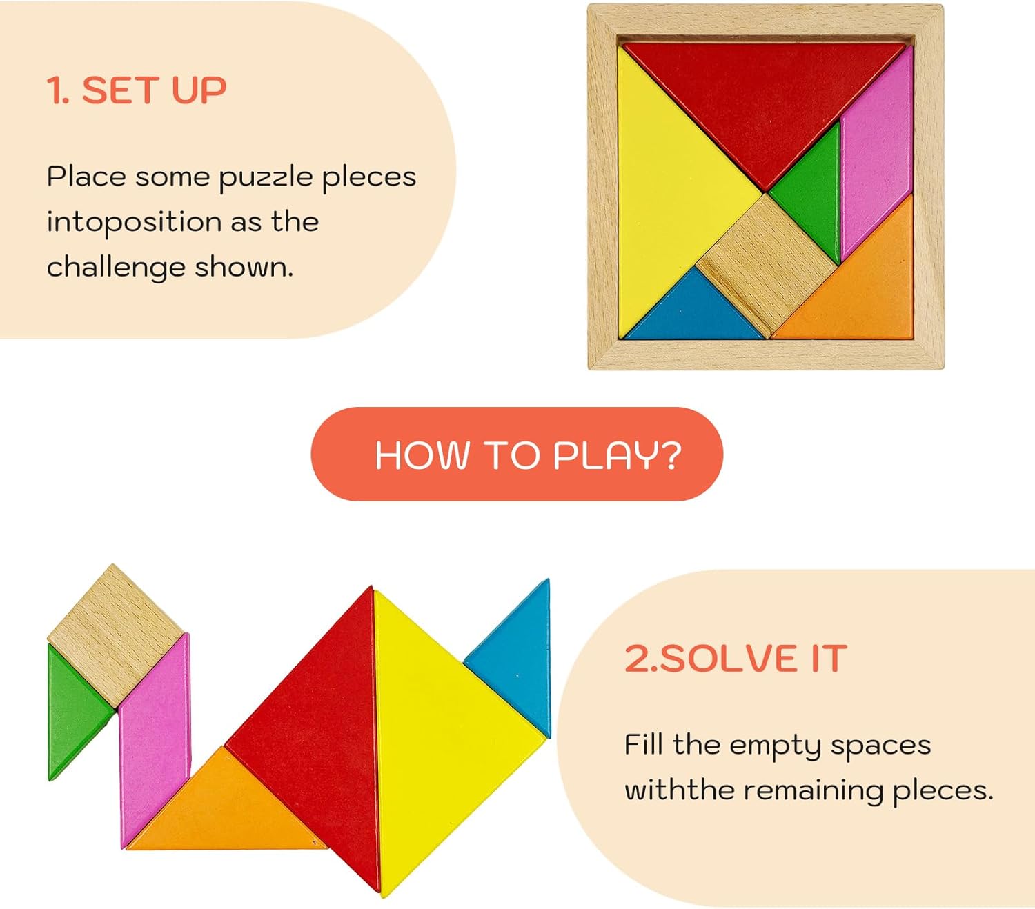 YUQILIN 6 rompecabezas de madera Tangrams para niños, rompecabezas hexagonales de madera para niños pequeños, rompecabezas geométricos de cerebro,