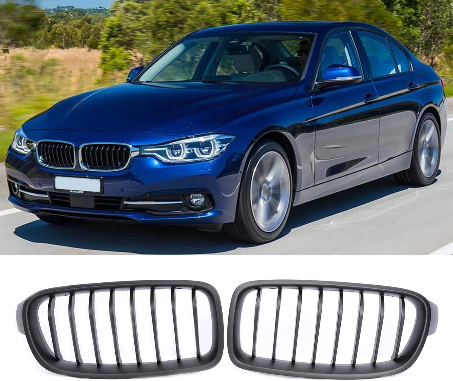 PENSUN Parrillas delanteras negras mate riñón para 2012-2016 BMW Serie 3 F30 F35