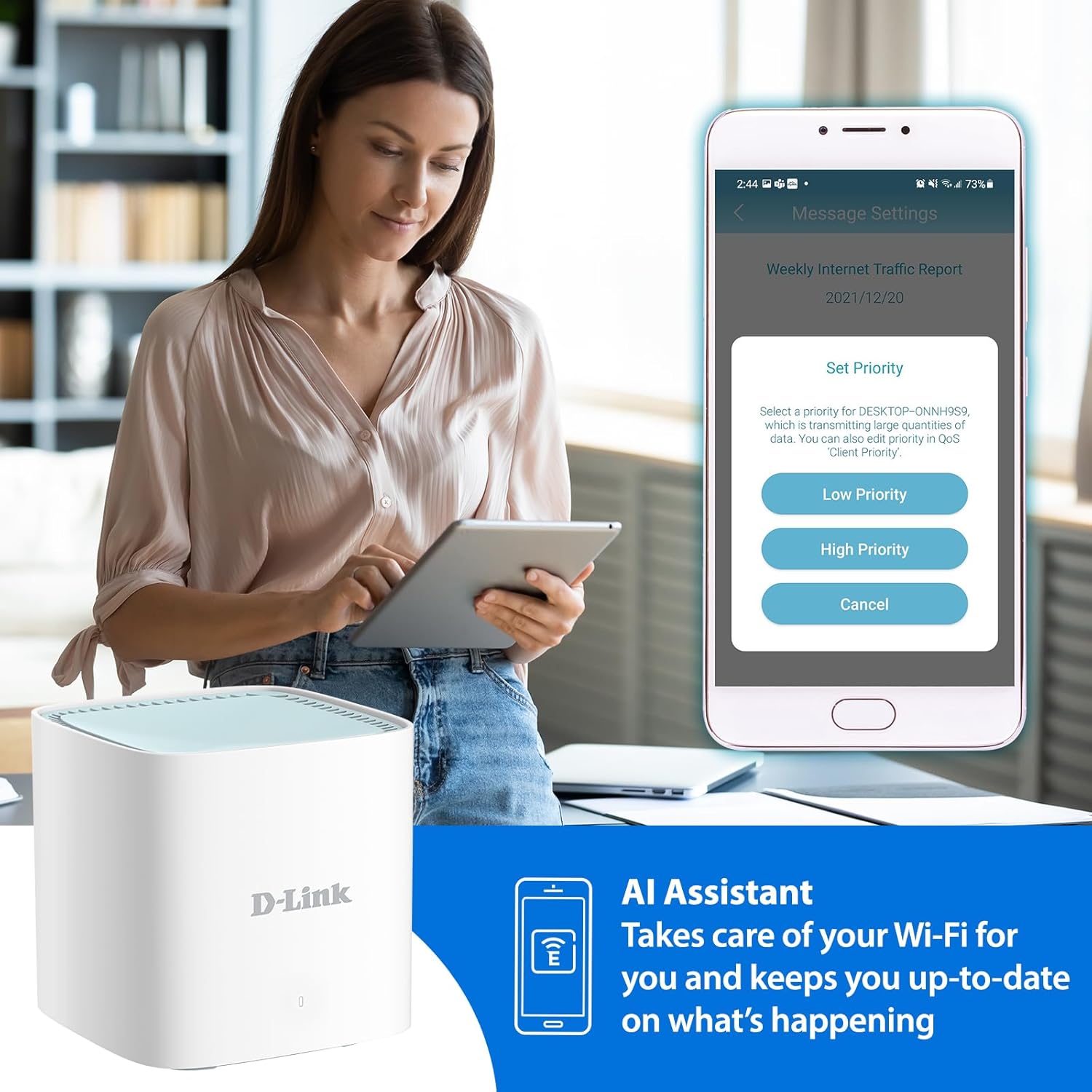 D-Link Sistema Mesh WiFi 6, AX1500 Ai Series 802.11AX Smart Home Dual Band Gigabit Gaming Red de Internet inalámbrica (M15) Blanco
