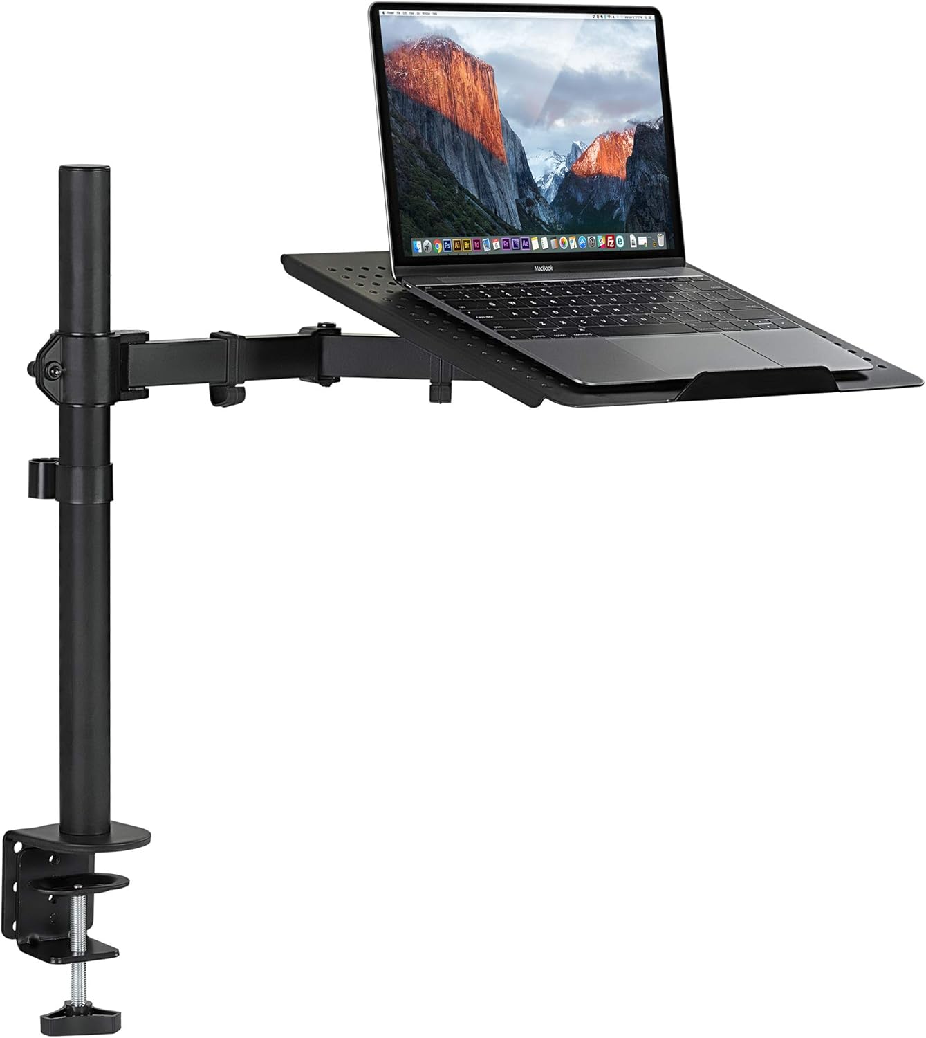 Mount-It! Soporte de escritorio para laptop, brazo de movimiento completo para laptop con bandeja ventilada, brazo de extensión ajustable de alta