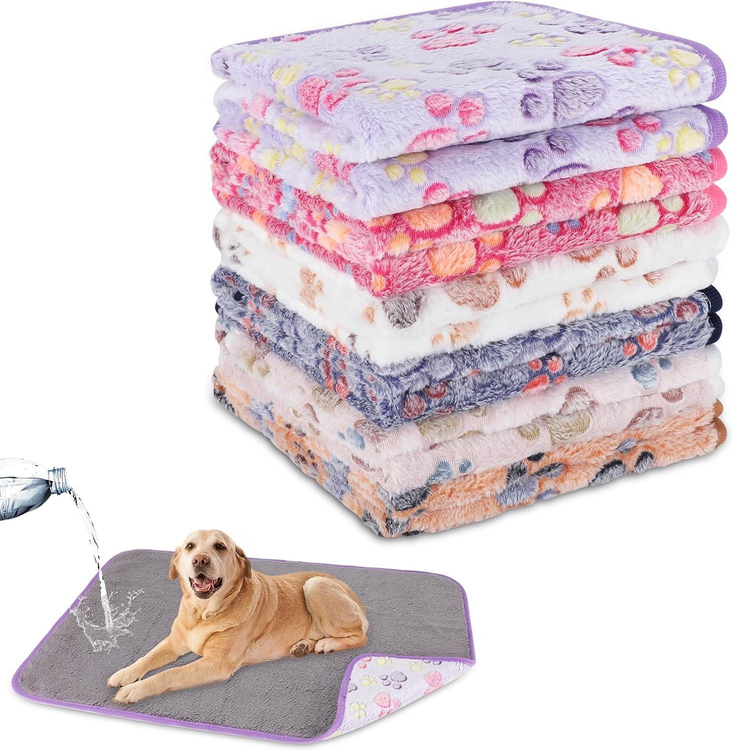 YUEPET Mantas impermeables para perros, paquete de 6 mantas lavables para perros para cama, sofá, protector de forro polar de franela para