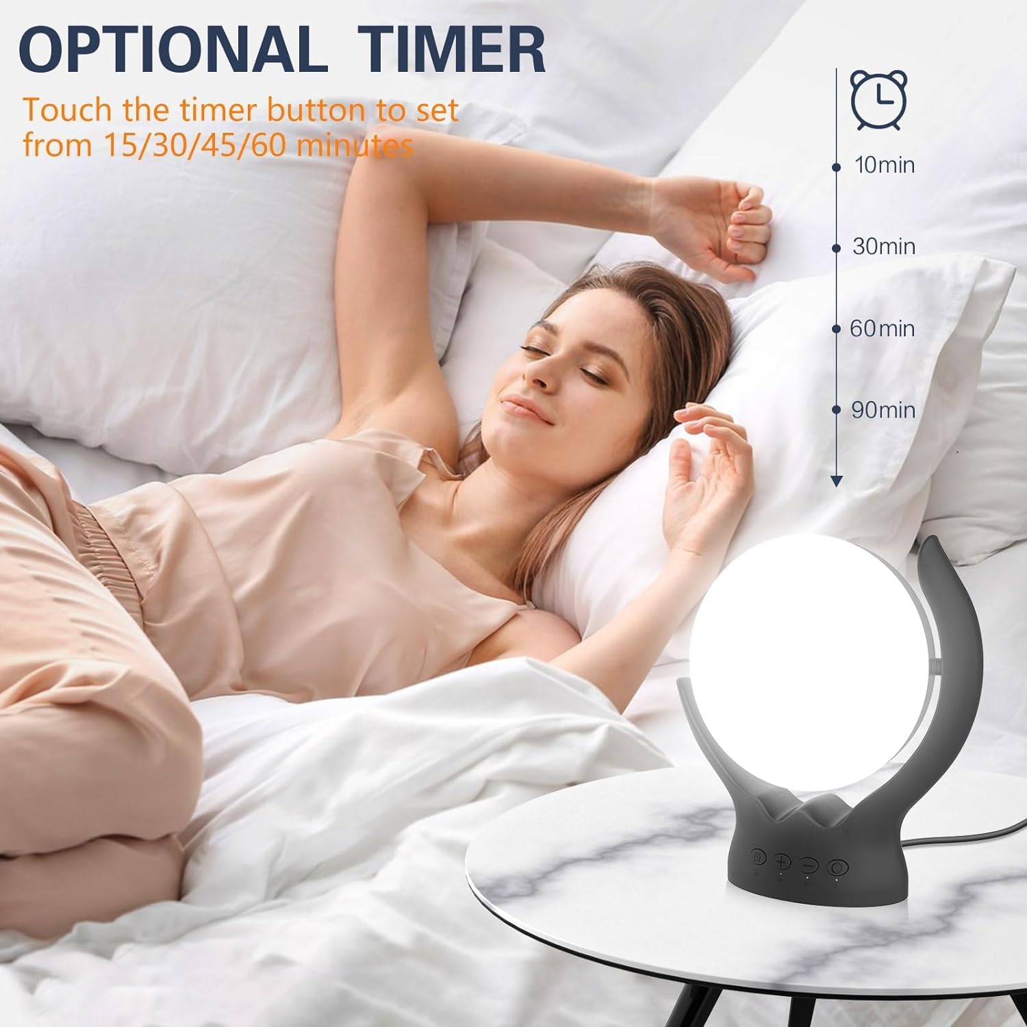 Voraiya Lámpara de terapia de luz, luz de terapia de 10000 lux, sin UV, lámpara giratoria de luz solar feliz con 5 brillo y 3 temperaturas de color,