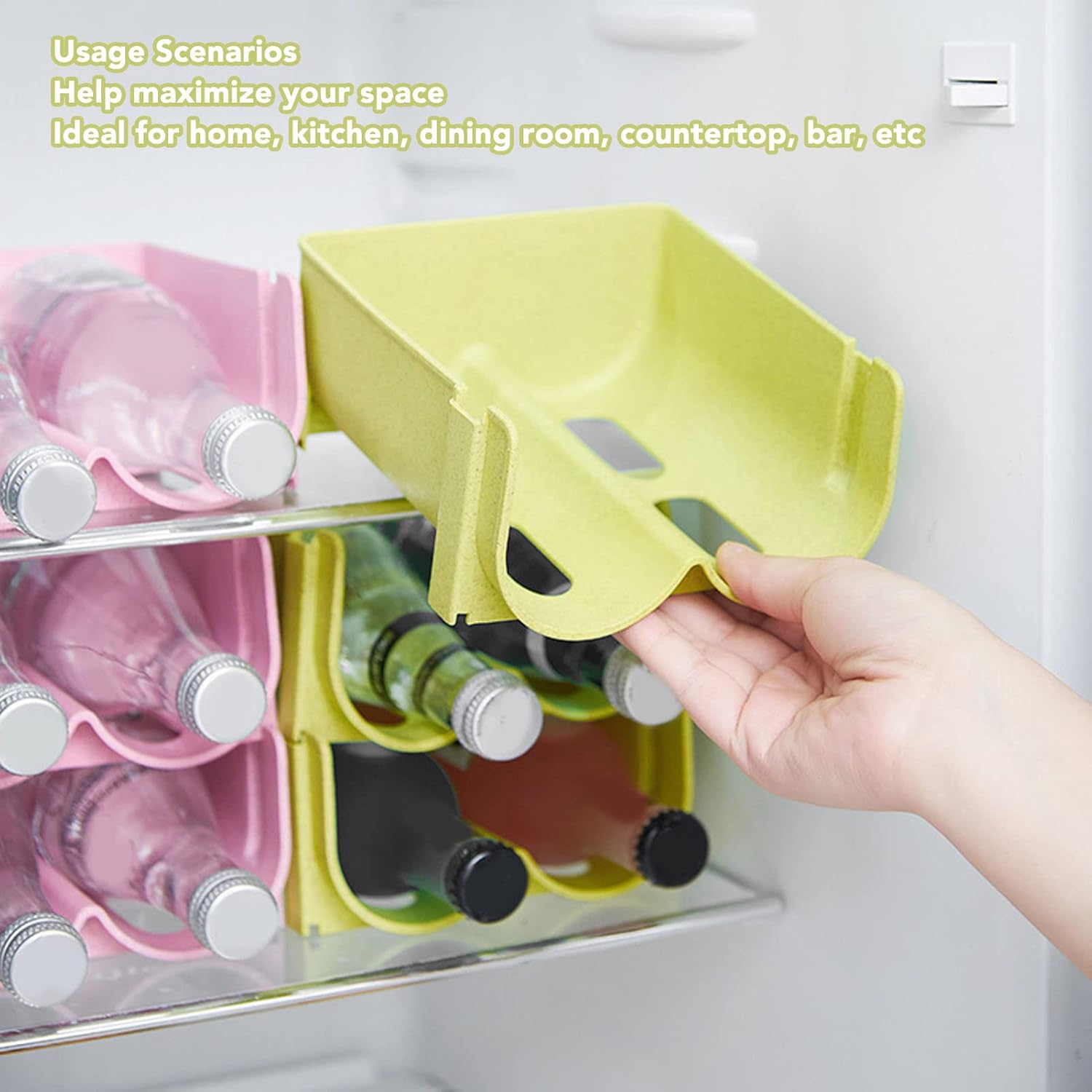 2 soportes para botellas de vino y agua, para refrigerador, apilables, resistentes a las caídas, para refrigerador, gabinete, despensa, encimeras de