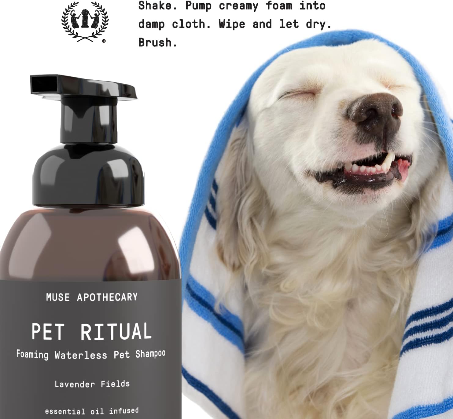 Muse Apothecary Pet Ritual – Champú espumoso sin agua para perros, champú sin agua para perros, champú para perros sin enjuague, champú para perros