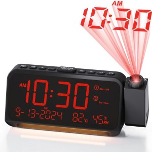 Reloj despertador de proyección para dormitorio, reloj digital con fecha y día de la semana para ancianos, temperatura y humedad, alarma dual con Reloj despertador de proyección para dormitorio, reloj digital con fecha y día de la semana para ancianos, temperatura y humedad, alarma dual con