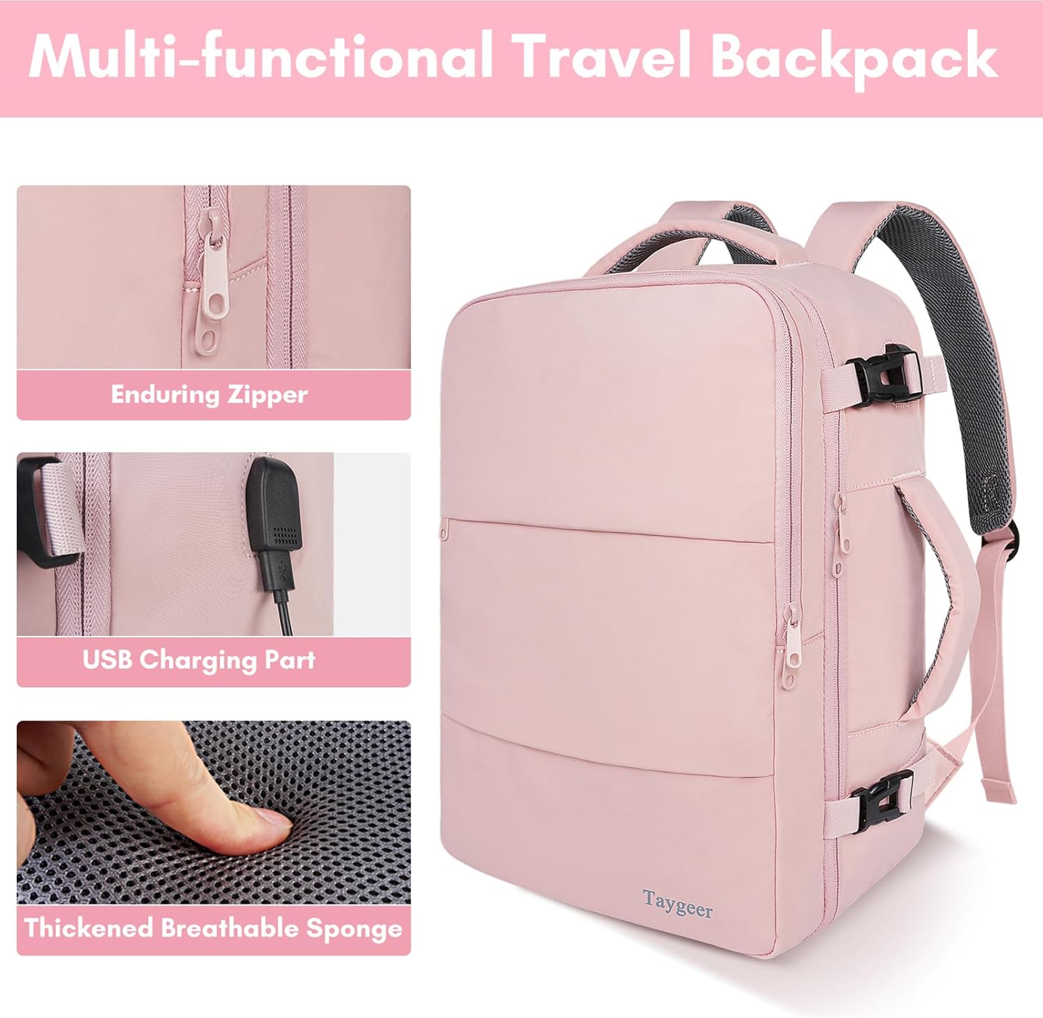 Taygeer TSA – Mochila de viaje para mujer, mochila de mano con puerto de carga USB y bolsa para zapatos, mochila para laptop de 15.6 pulgadas,