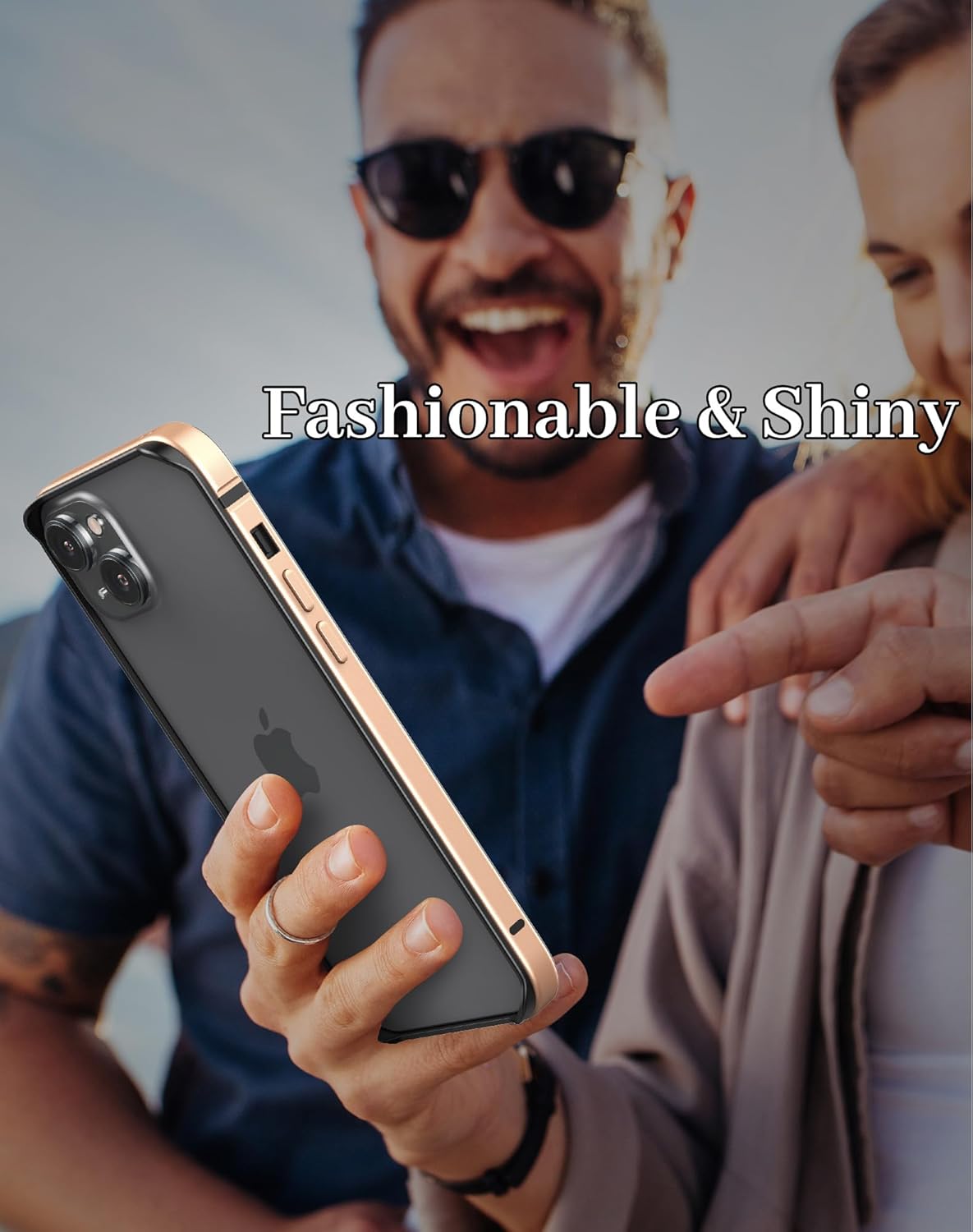 Funda delgada de metal para iPhone 15, interior de TPU suave + parachoques chapado en metal compatible con carga inalámbrica a prueba de golpes con
