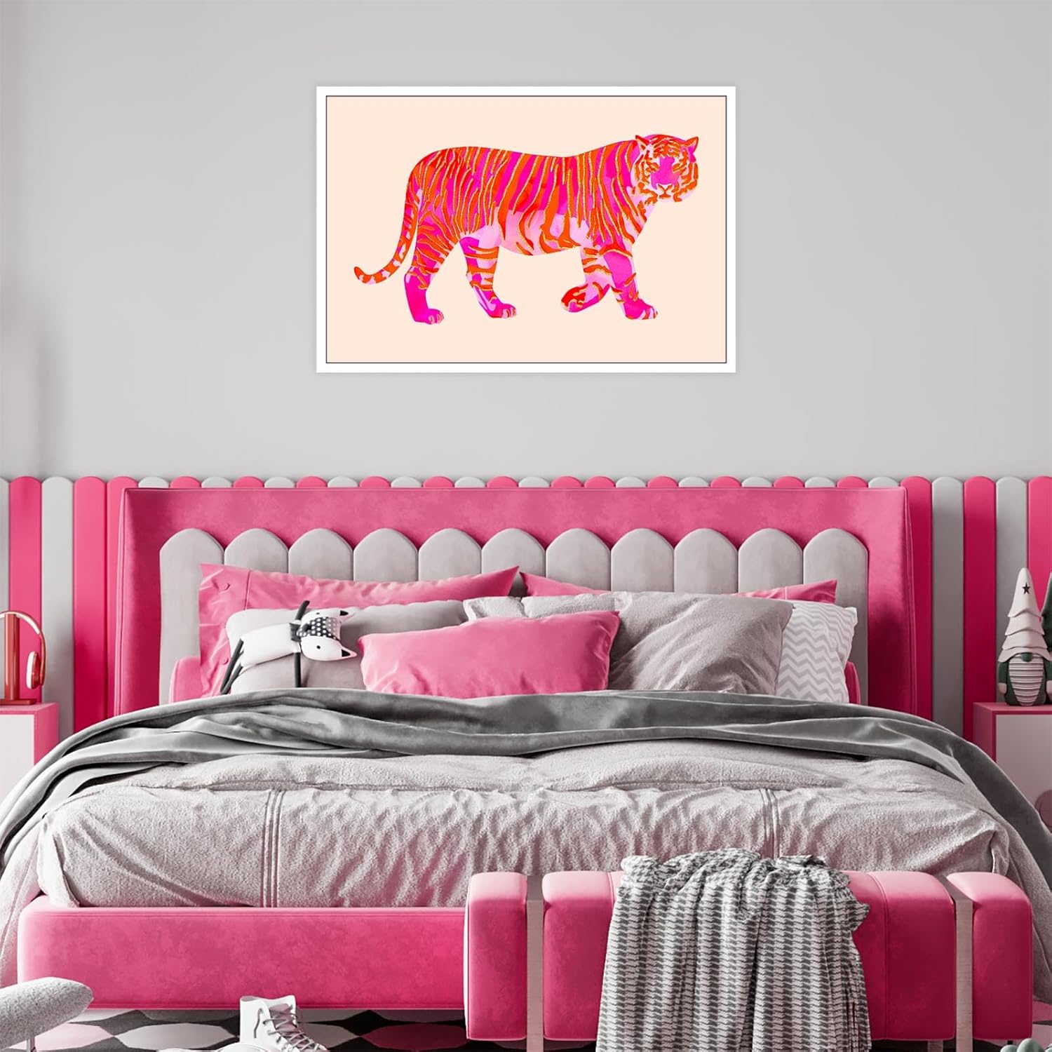 BNGFDV Lienzo de tigre rosa y naranja funky para pared, póster moderno de animales preparados para dormitorio de niñas, dormitorio universitario,