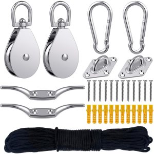 Shappy Juego de 9 unidades de sistema de polea M50 Bloque de polea de grúa, sistema de polea para elevación, gancho giratorio de acero inoxidable, Shappy Juego de 9 unidades de sistema de polea M50 Bloque de polea de grúa, sistema de polea para elevación, gancho giratorio de acero inoxidable,