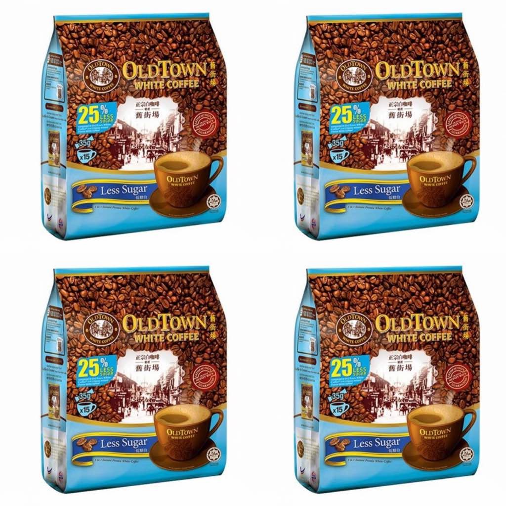 Old Town White Coffee 3 en 1 Menos sabor a azúcar (paquete de 4 x 15 bolsitas) Importado de Malasia