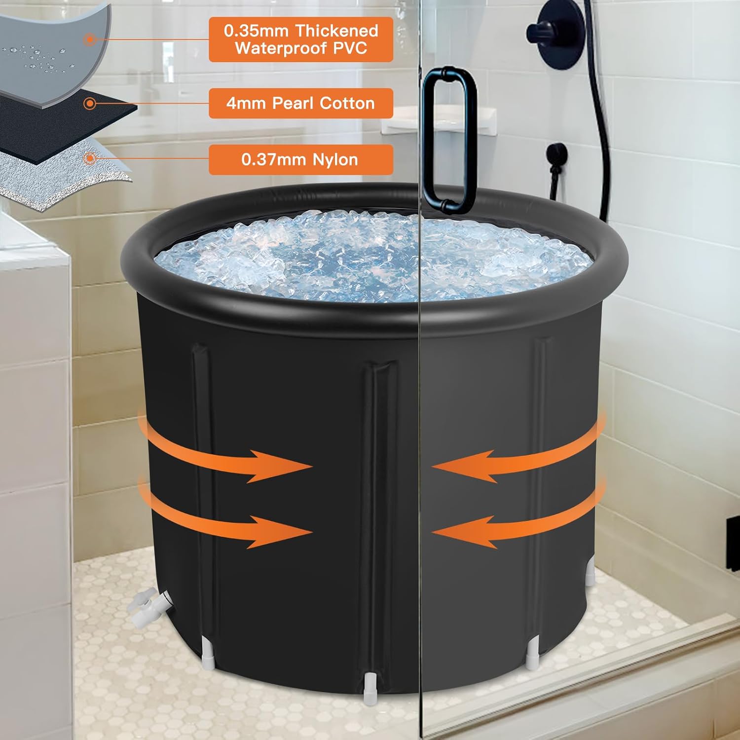 uyoyous Bañera de hielo para atletas, gran capacidad, 115 galones, 433 litros, bañera portátil con tapa, bañera inflable para recuperación, interior