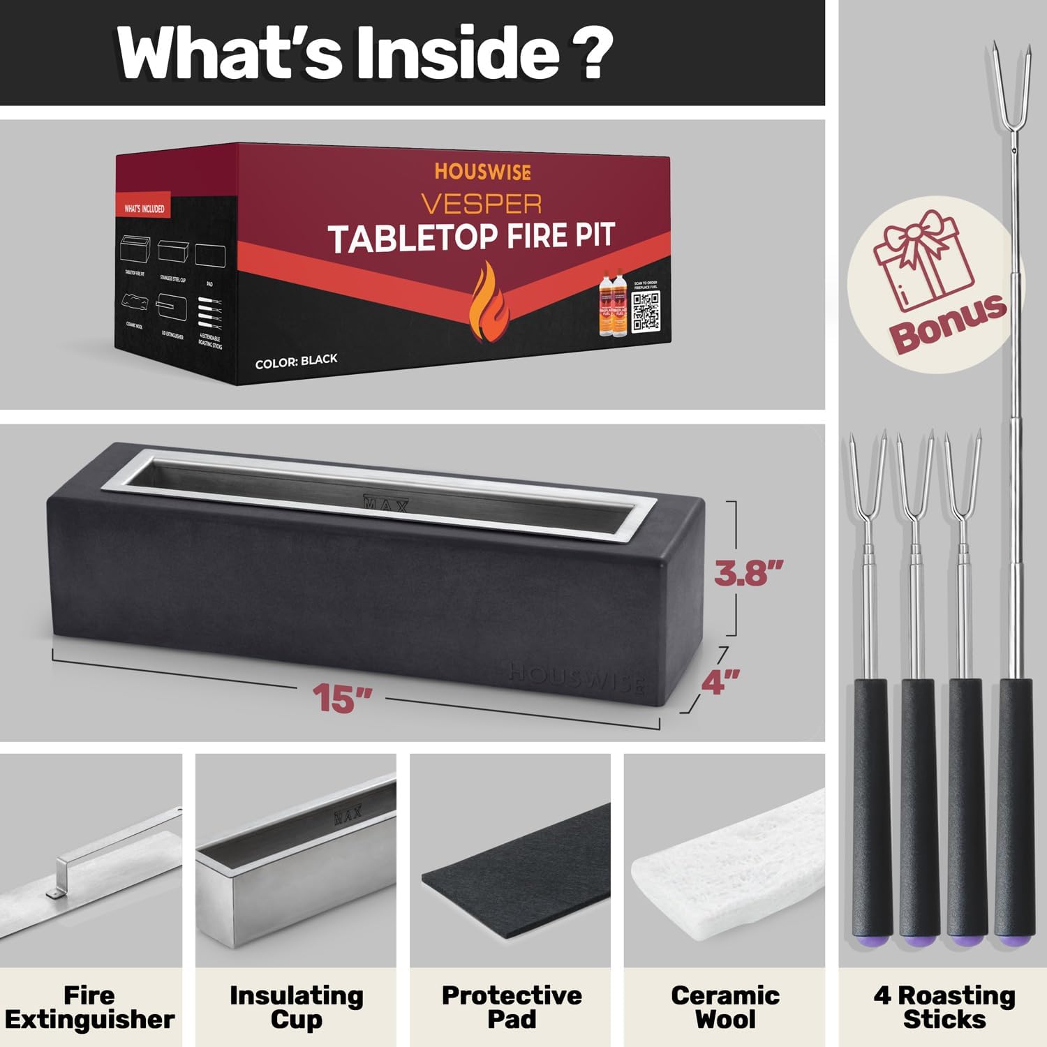 Houswise Fogata de mesa – Mesa de hormigón para exteriores e interiores, kit de fabricante de olores, fogata de mesa, pequeña chimenea portátil para