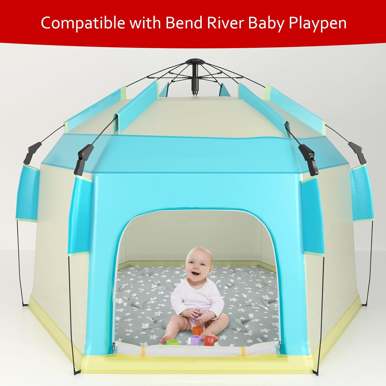 Tapete hexagonal compatible con corralito Bend River Baby Playpen, tapete hexagonal para corralito, antideslizante y acolchado, gris con estampado