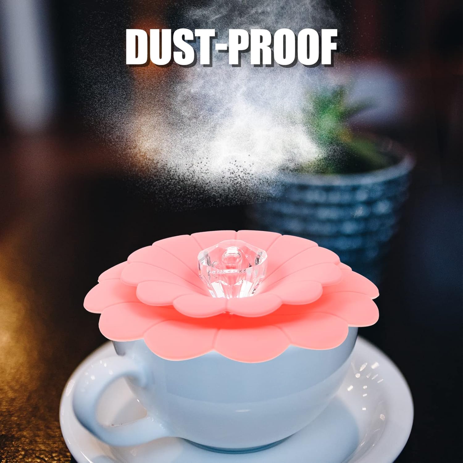 DOITOOL 4 tapas de silicona para tazas con forma de flor, cubierta creativa de taza de diamante, antipolvo, sellado hermético, tapas de taza de