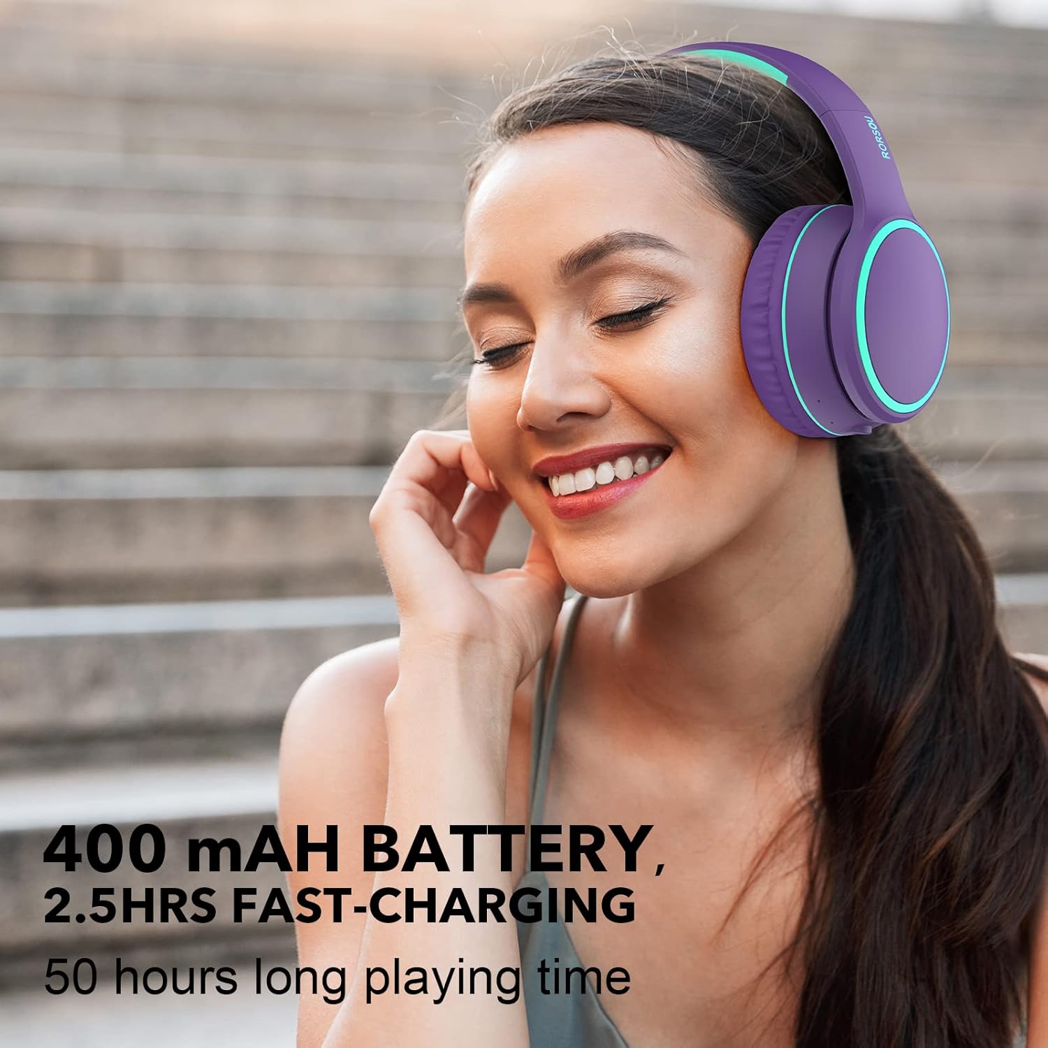 RORSOU B10 – Auriculares inalámbricos en la oreja, ligeros y plegables con graves profundos con micrófono, tiempo de reproducción de 50 horas,