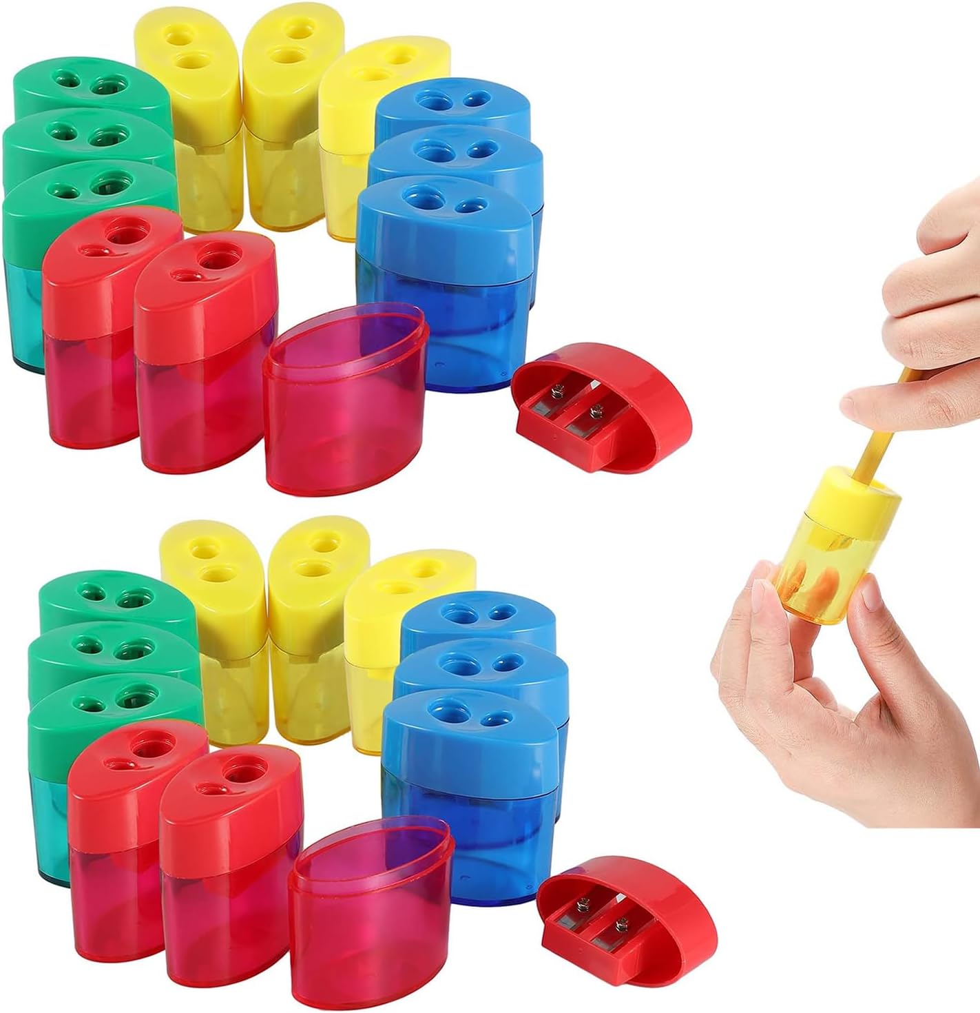 KIDMEN Sacapuntas de 2 agujeros, sacapuntas para niños, sacapuntas de mano, paquete de 24