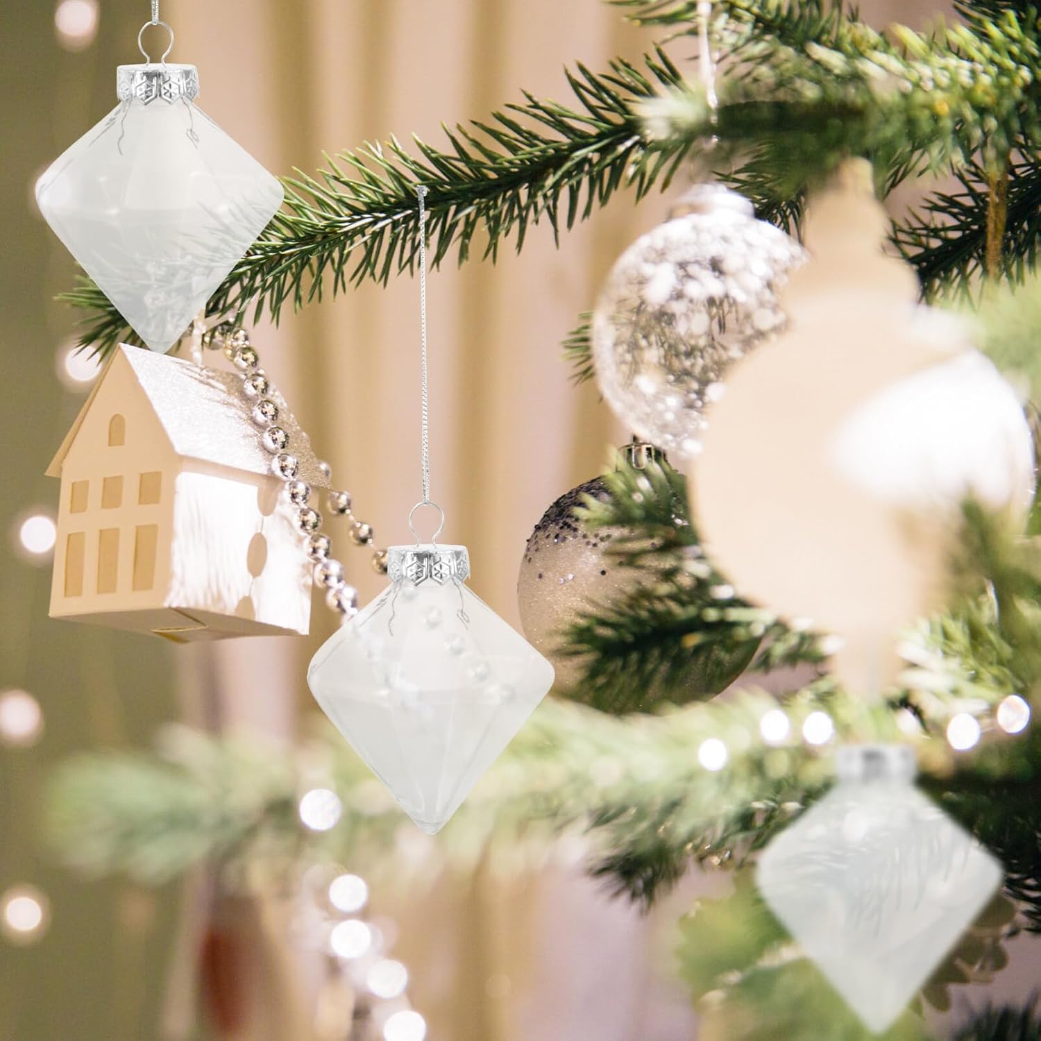 Angoily Bolas de adorno rellenables de plástico transparente para Navidad, 12 unidades, prisma, bola de decoración de Navidad para proyectos de