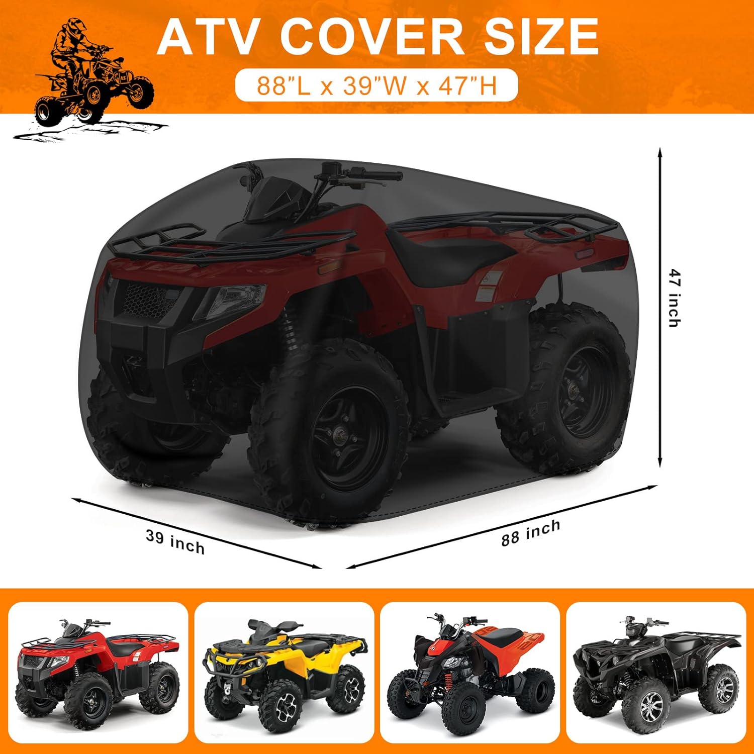 Comnova – Cubierta para ATV de 4 ruedas  88 pulgadas ATV cubre 600D resistente e impermeable, cubierta de cuatro ruedas al aire libre para todo tipo