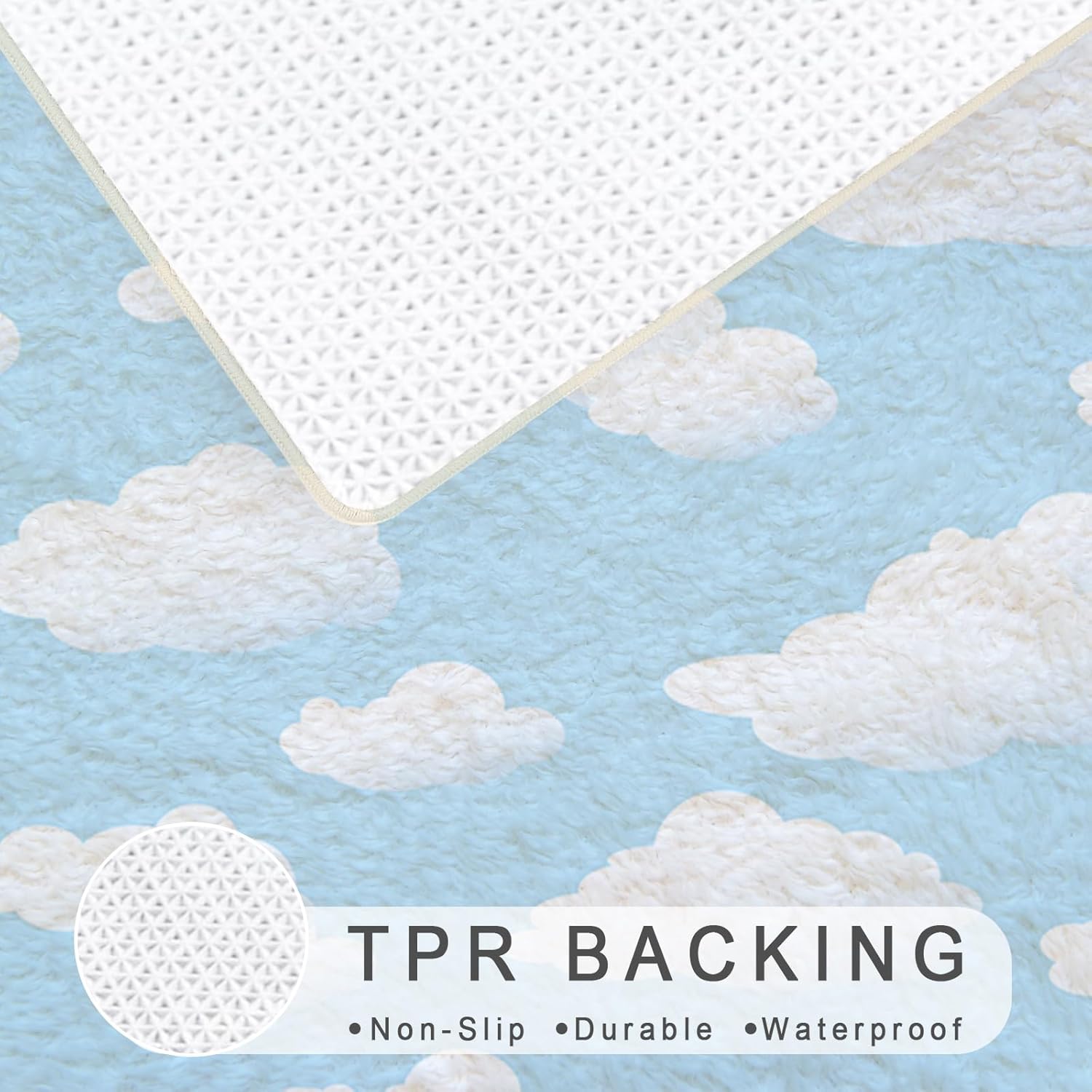 MEHOFOND White Clouds Blue Sky Bath Rugs 20”x32” Cute White Clouds Bathroom Mats Non-Slip Bath Rug Happy Clouds Bath Mat for Kids Bath Mats Extra