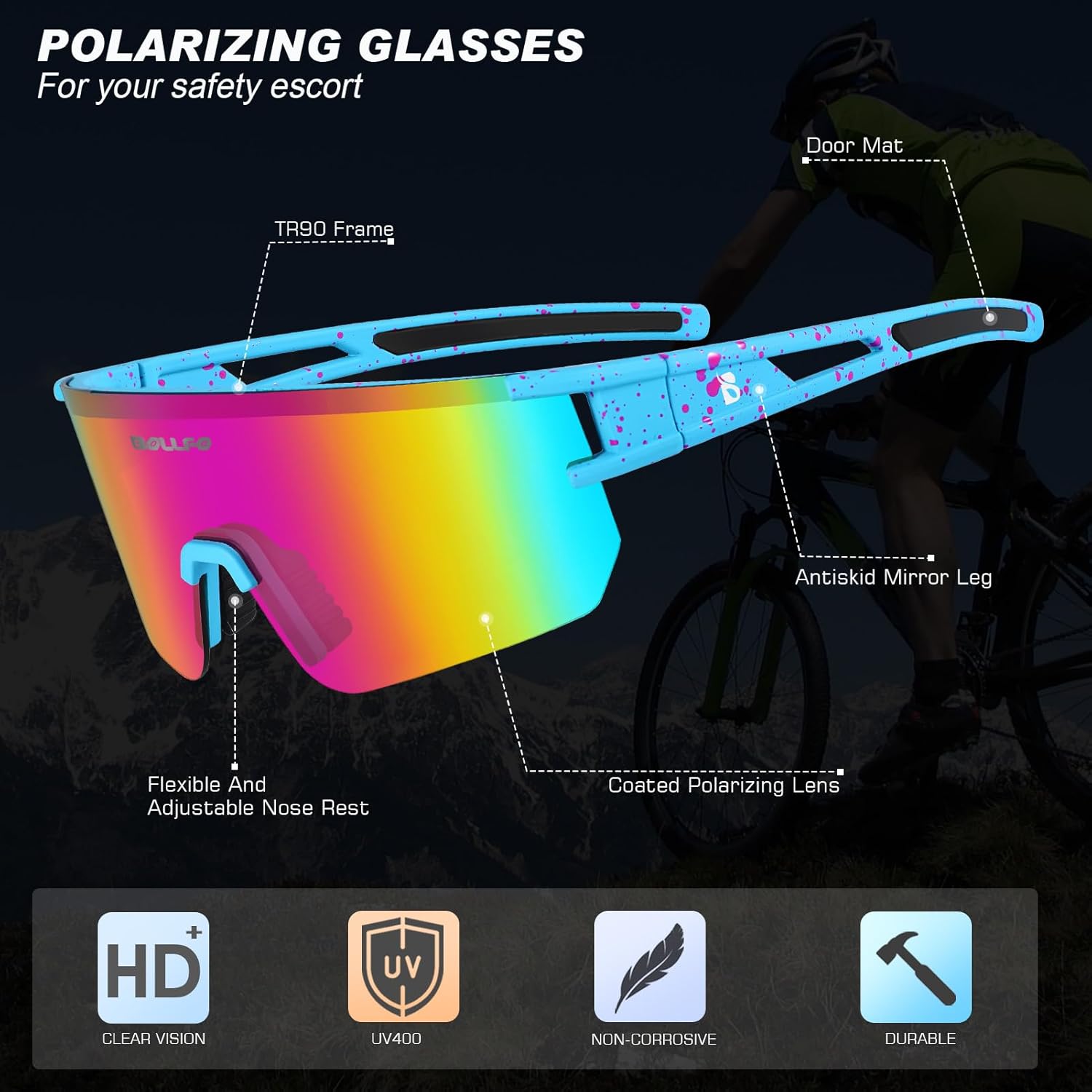 Gafas de sol deportivas polarizadas para hombres y mujeres, jóvenes, béisbol, pesca, correr, ciclismo, golf, senderismo, TAC