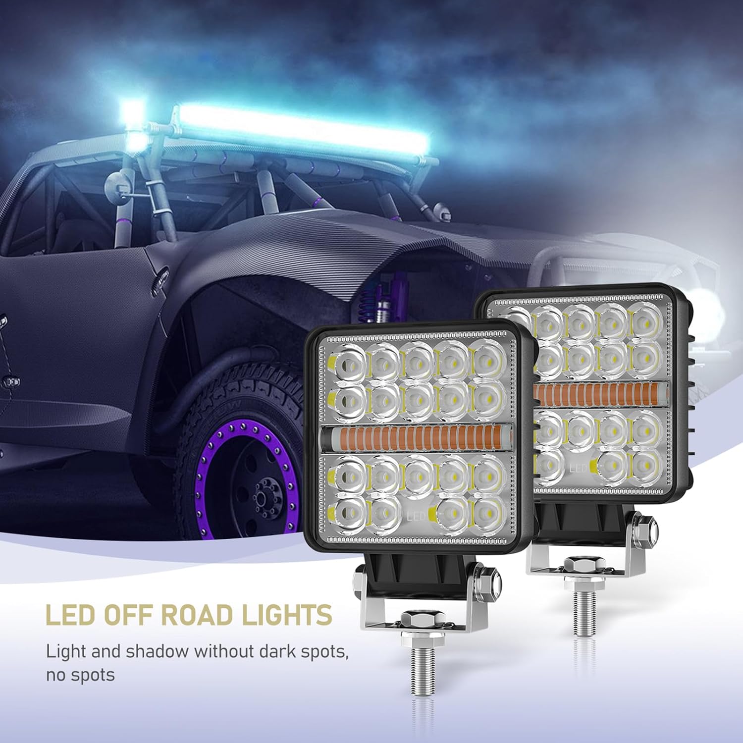 Fogfar 2 luces de trabajo LED de 4 pulgadas, luces de conducción de 38 W, 3800 lúmenes, barras de luz superbrillantes, accesorios de repuesto,