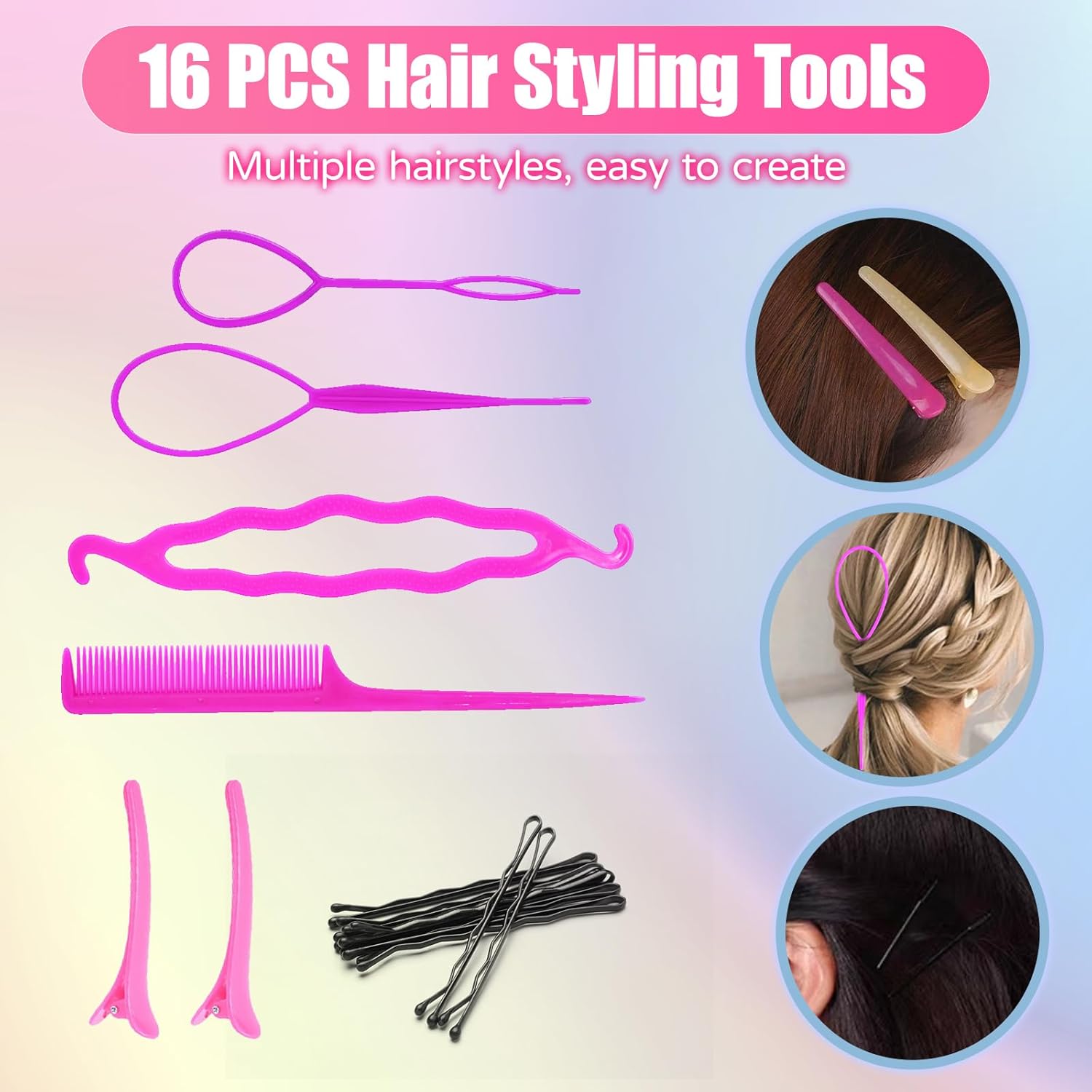 Lazos para el cabello, bandas de goma de 32 colores para el cabello, elásticos para el cabello con 16 herramientas de peinado, 2000 lazos pequeños