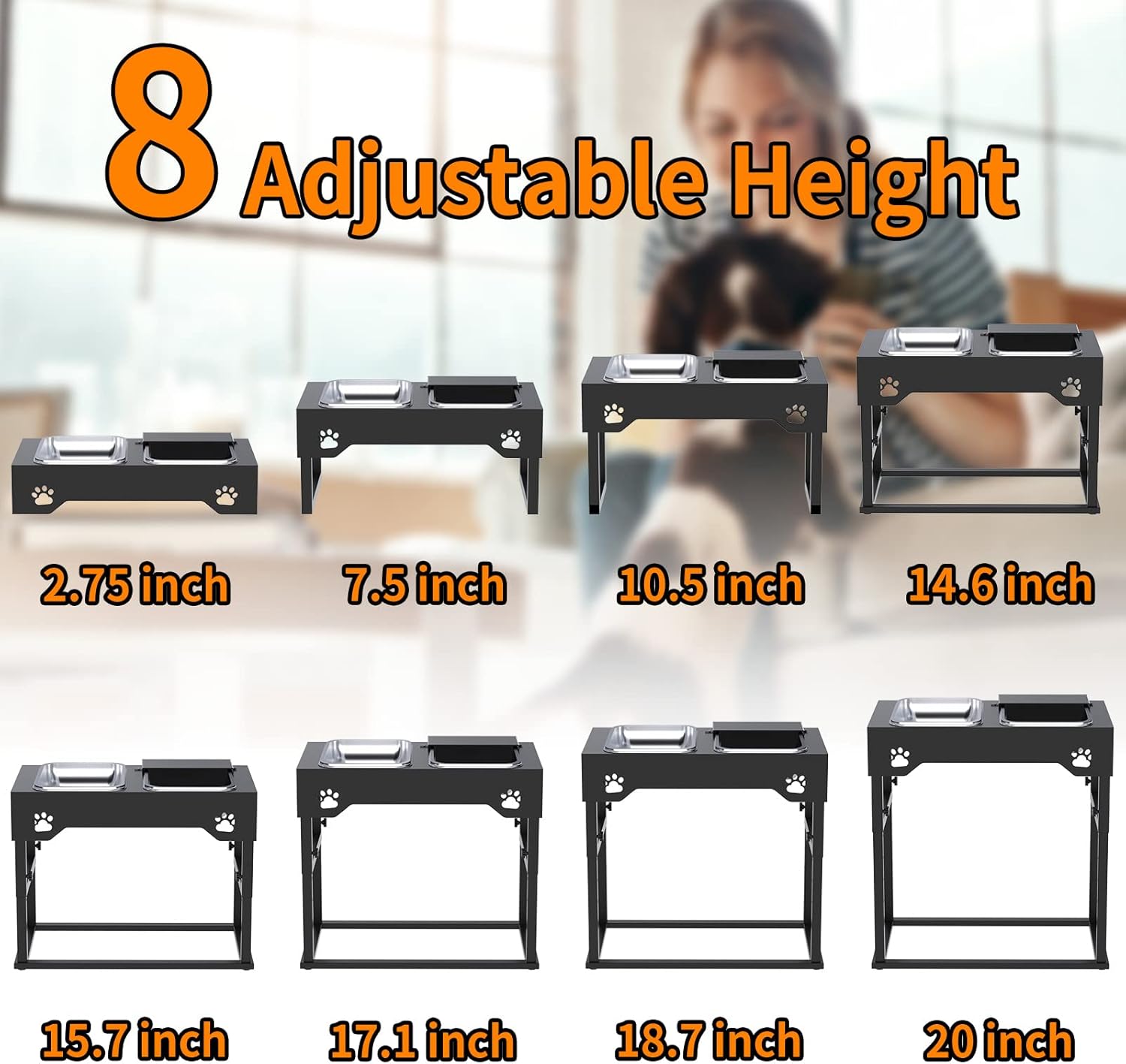 Autofeedog Comedero automático elevado para perros, acero inoxidable, 8 alturas ajustables, reduce el estrés de las articulaciones, fácil de limpiar
