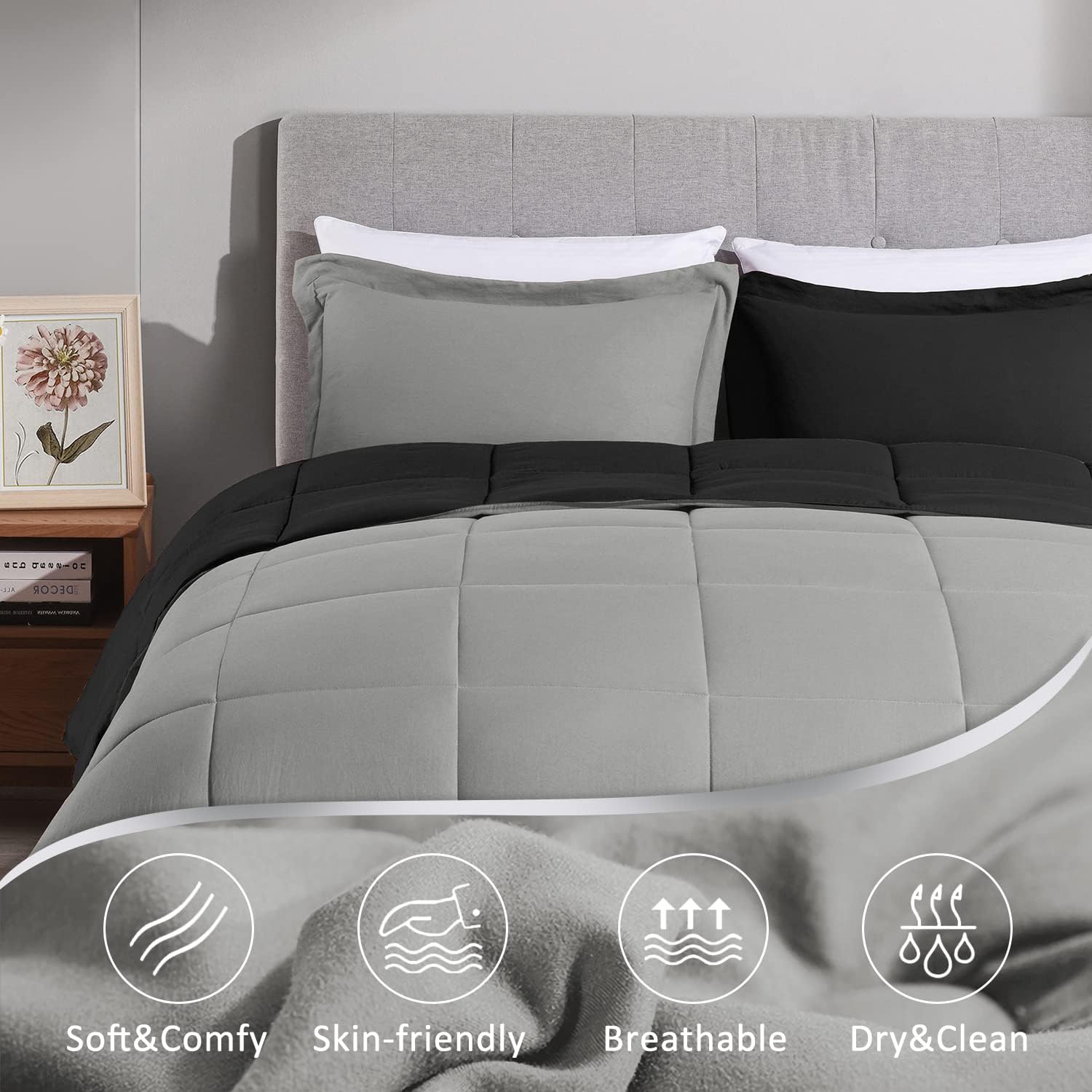 LOVTEX Juego de edredón de 2 piezas de tamaño individual, juego de edredón de microfibra lavada ultrasuave para cama de tamaño individual, edredón