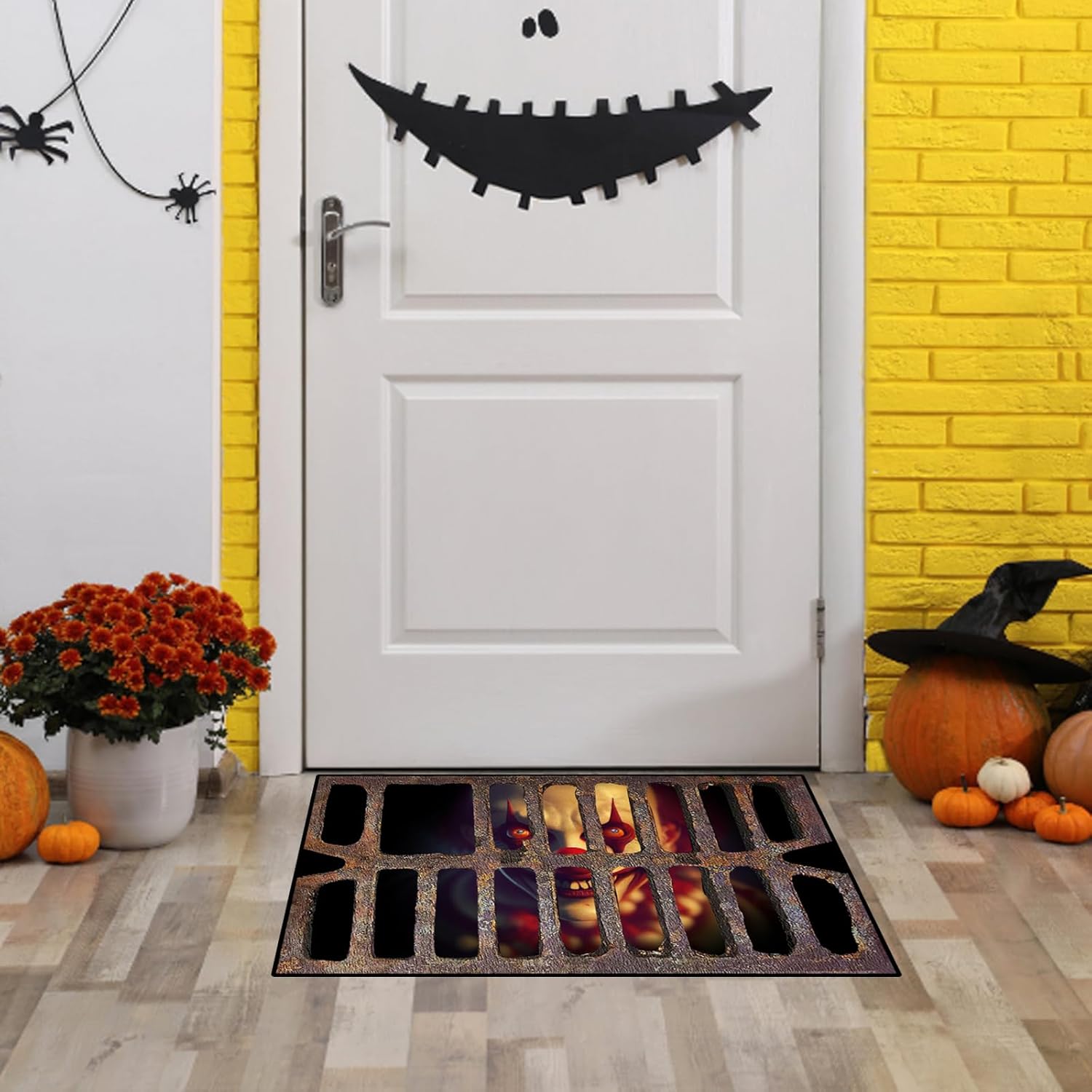 Tapete para puerta de Halloween, tapete de bienvenida de payaso de terror, tapete antideslizante para entrada delantera, decoración del hogar de