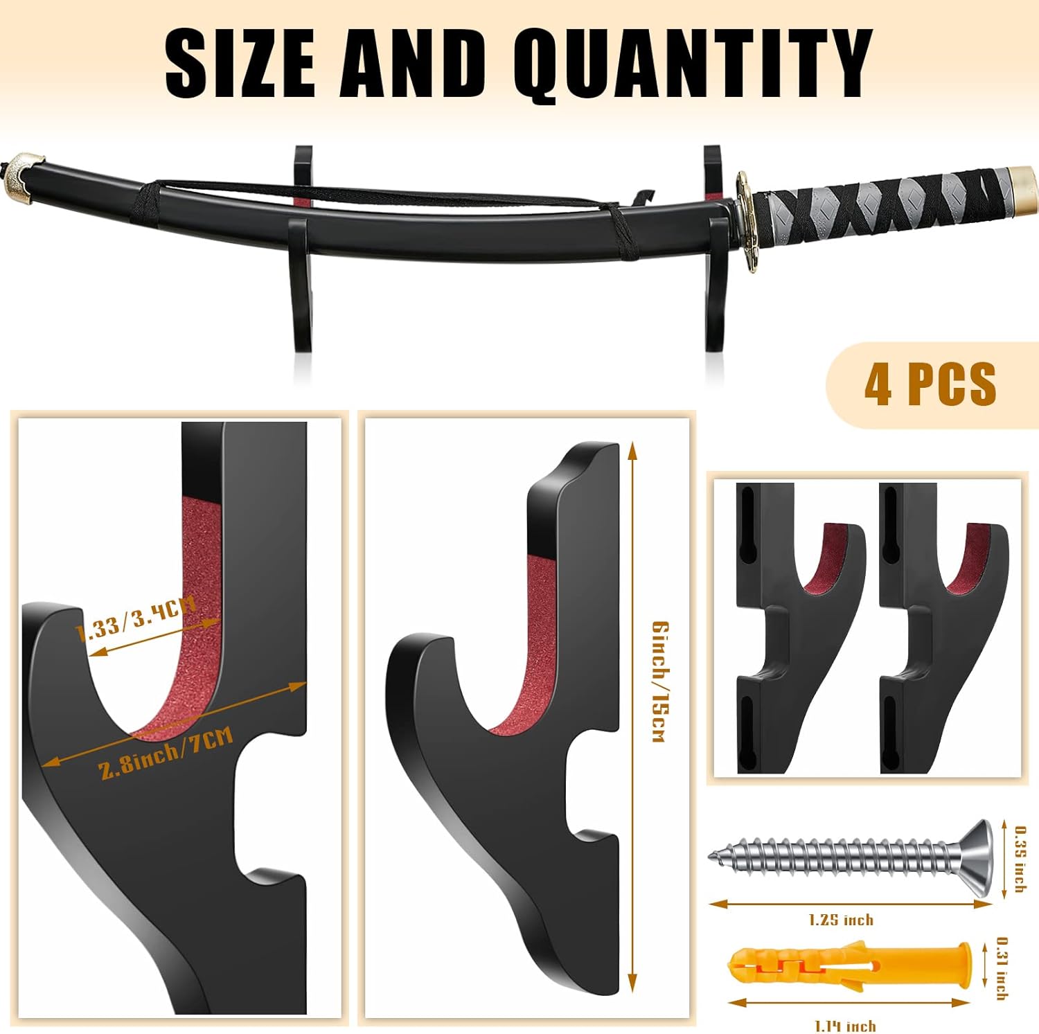 Yookeer Soporte de pared ajustable para espada, 4 piezas, soporte de madera para armas de artes marciales, soporte para armas samurái, montaje en