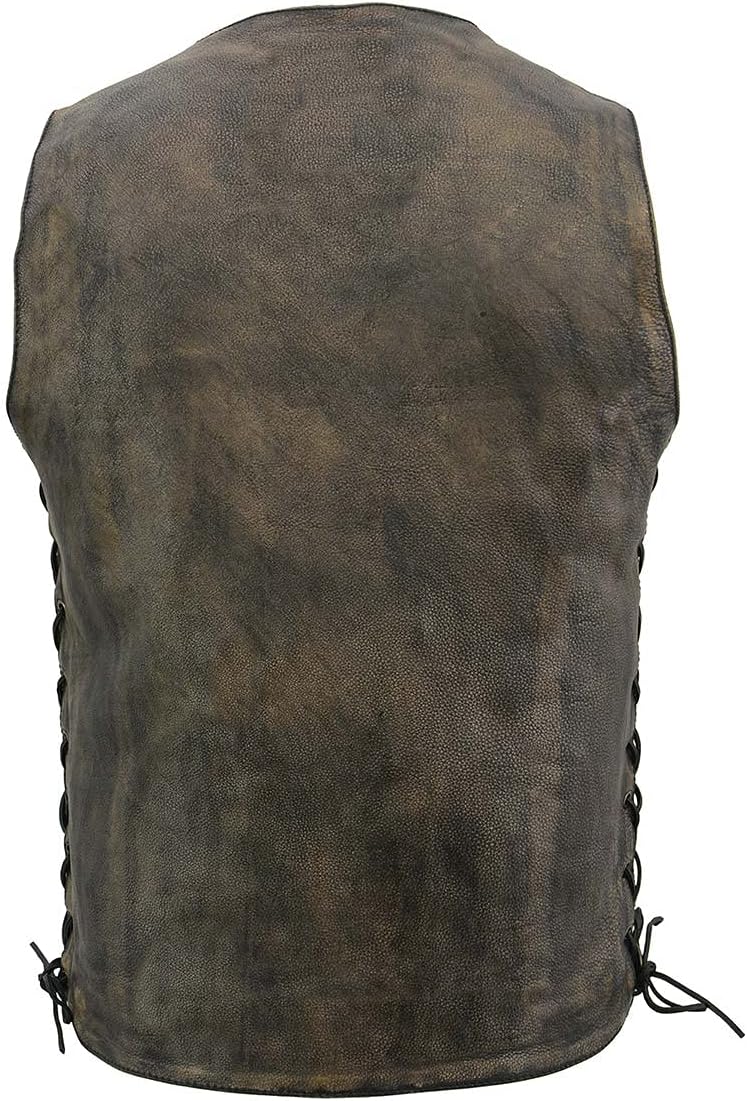 Milwaukee Leather Chaleco clásico de cuero con cuello en V para motociclista para hombre, Mlm3540-negroBeige