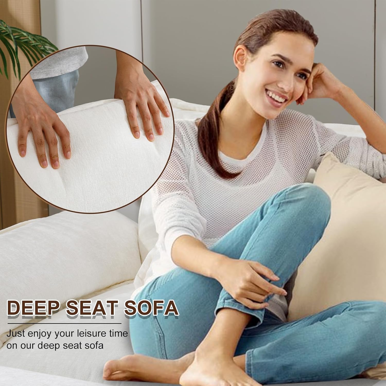 Cómodo sofá modular de felpilla de 85.4 pulgadas, cómodo sofá modular en forma de L para sala de estar, dormitorio, apartamento, oficina (beige)