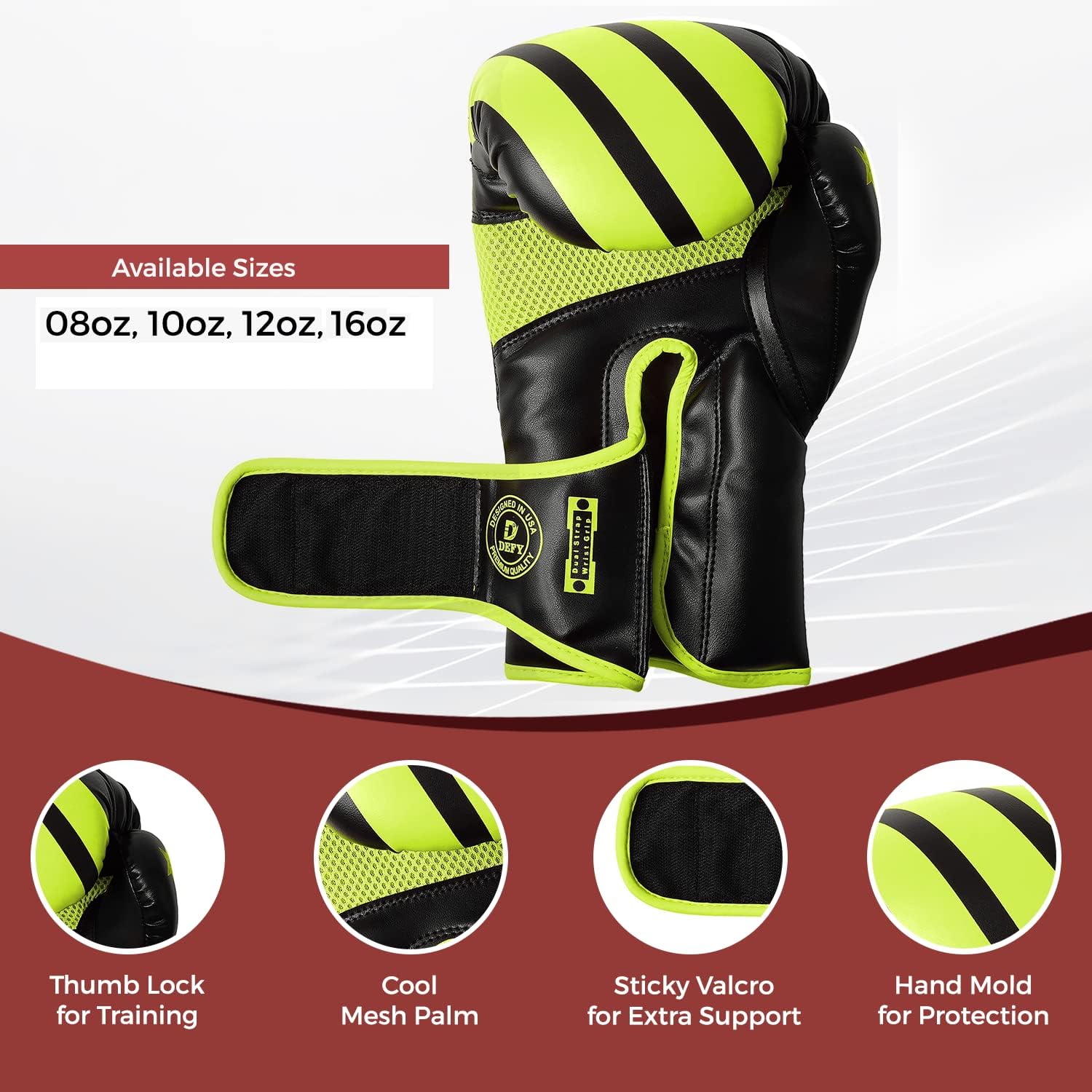 DEFY – Guantes de boxeo maravillosos para hombres y mujeres, para entrenamiento de Muay Thai, Kick Boxing, de cuero, Sparring, bolsa pesada, guantes