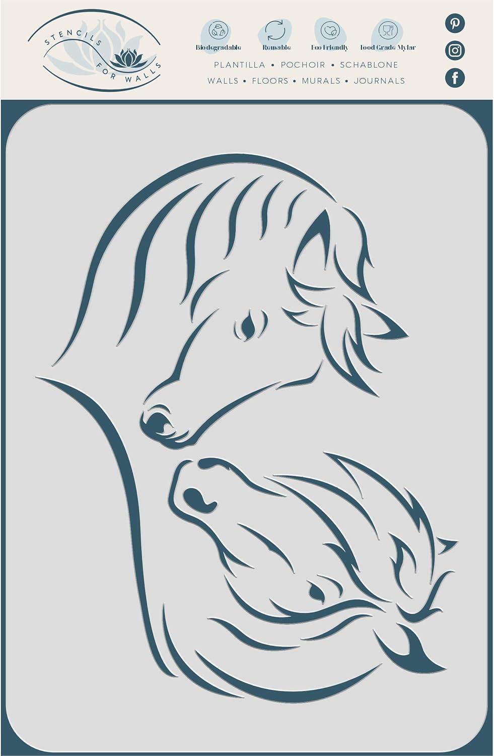 Plantilla de caballos de amor, 6.5 x 5 pulgadas (S)  Plantillas decorativas de cabeza de caballo equino de animales de granja para plantilla de