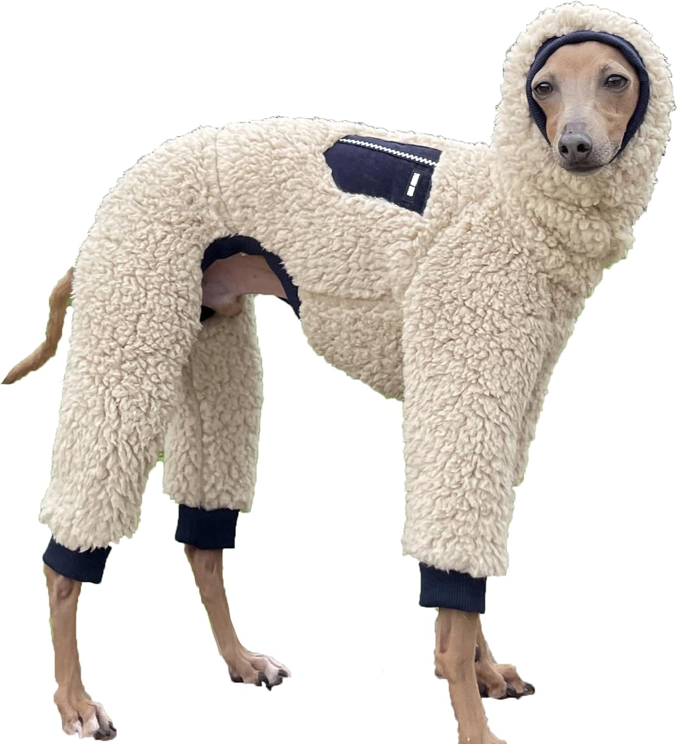 Suéter de galgo italiano de cuello alto, enterizo de forro polar cálido, ropa tipo Whippet para perro (M, azul marino)